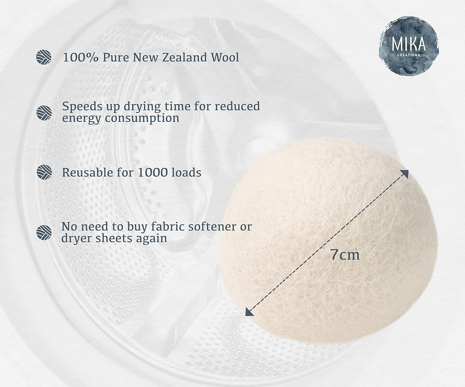 Wool Dryer Balls Premium 6 Pack Mixed Colours | Natural Fabric Softener | Reduces Wrinkles & Drying Time | Reusable & Sustainable Eco-Friendly Laundry Balls -Dryer Sheets Alternative | Mika Creations image number 6
