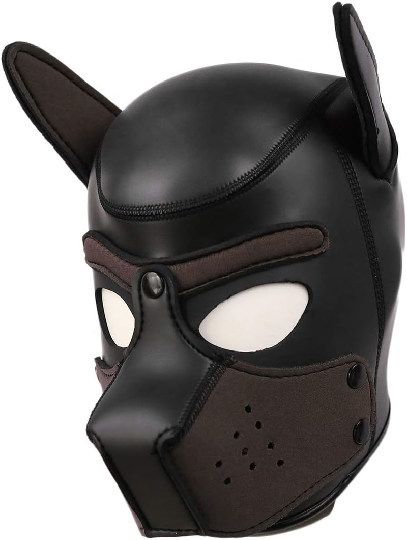 Moleney Adults Neoprene Puppy Hood Mask, Removable Cosplay Dog Full Face Pup Hood Mask image number 3