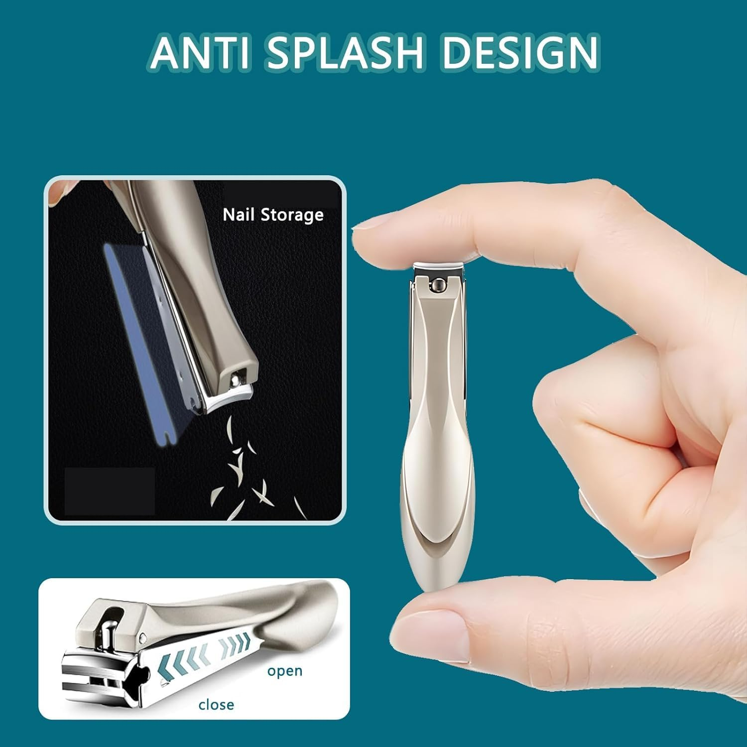 Checkzed Nail Clippers Set, Stainless Steel Anti-Splash Fingernail Cutter, Manicure Tools with Curved Nail Clippers and Nail File for Men and Women, Precision Pedicure Scissor (3-Piece Set)