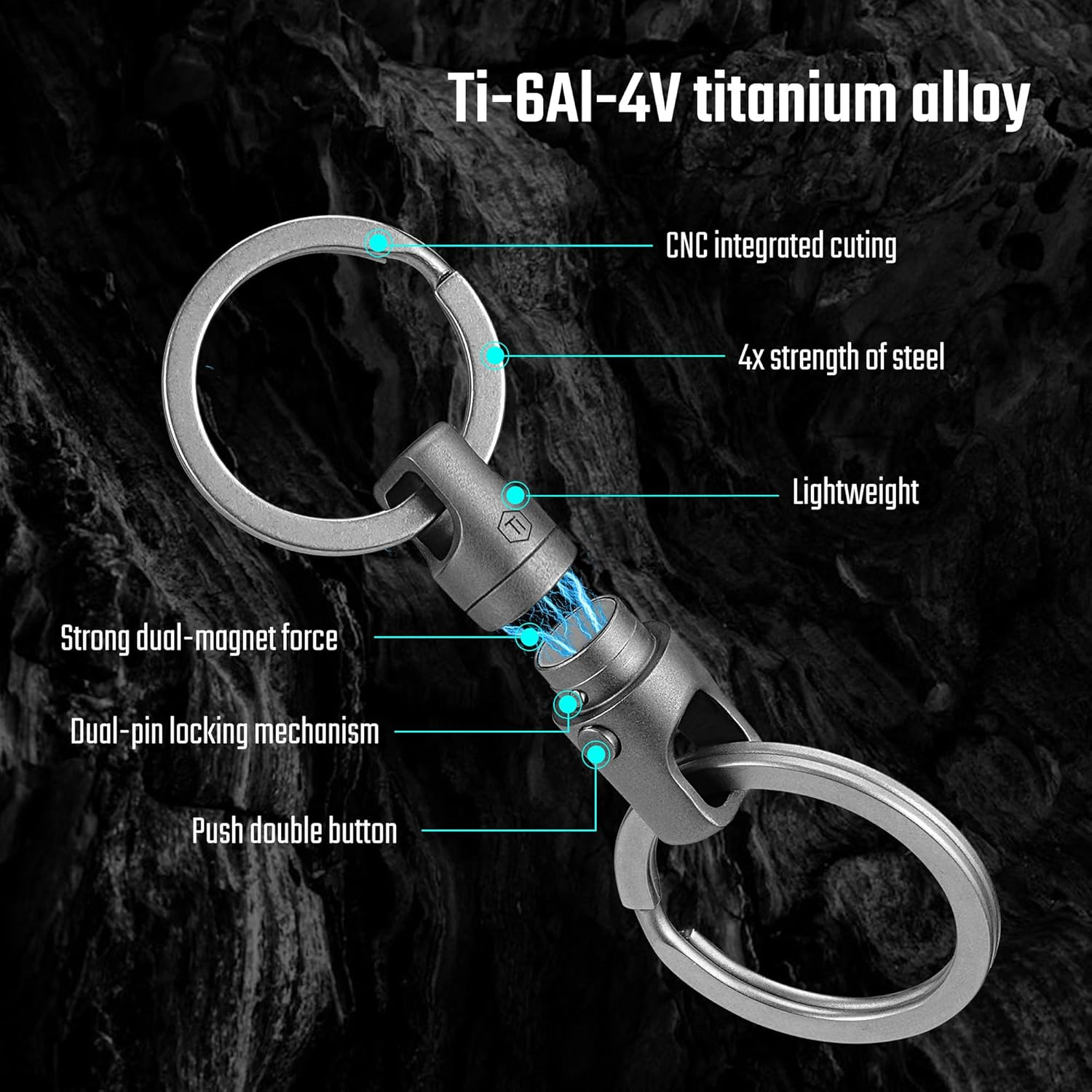 Keyunity Titanium Detachable Magnetic Keychain Connector 2Pcs,Double-End Key Ring Holder,Titanium Rotatable Key Linker - Ka48-Black image number 3