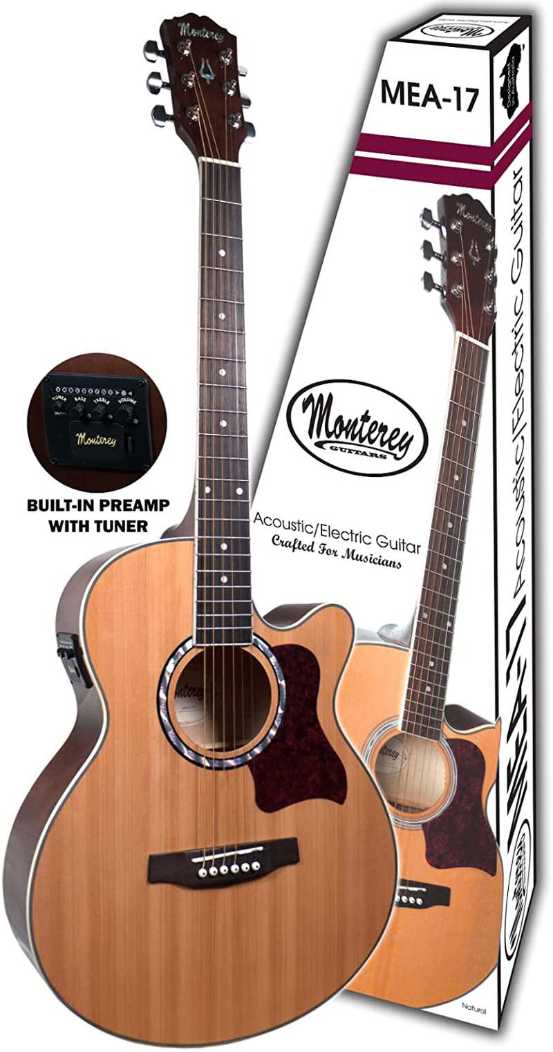 Monterey Dreadnought Acoustic Electric Guitar with Cutaway Natural MEA-17N