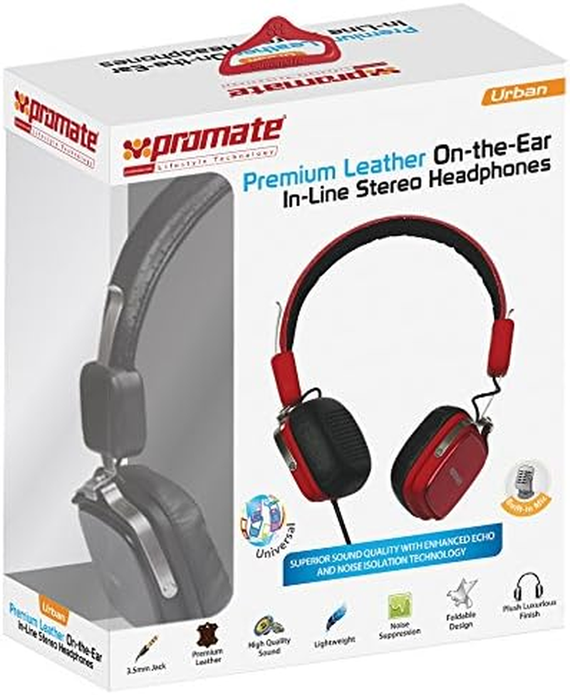 Promate Grey Urbangre Premium Leather Headphones [3.5Mm Jack, Noise Isolation] image number 1
