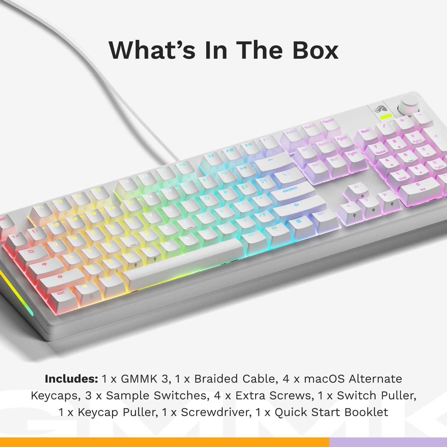 Glorious Gaming GMMK 3: Mechanical Keyboard, Full Size 100%, Modular Sealing System, Doubleshot PBT Keycaps, Aluminium Switch Plate, Hot-Swap (3/5 Pin), American QWERTY - White image number 1