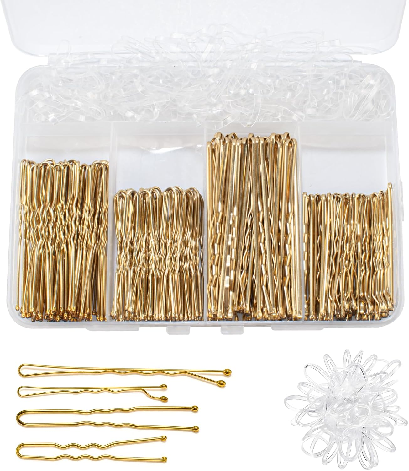 Pack of 200 Hair Pins, Bobby Pins, Gold, Hair Clips, Hair Pins for Women, Ladies, Girls, Hair Accessories, Bun Pins, for Hair Accessories, with 100 Pieces Invisible Clear Hair Bands (Gold) image number 1