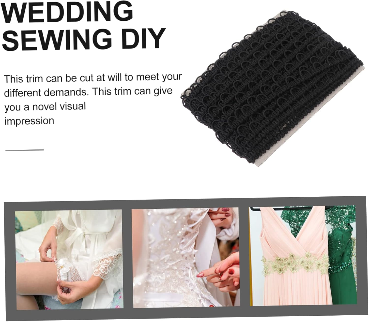 AUTSUPPL 1Pc Wave Lace Trim for Wedding Dress Handmade Decorative Elastic Button Loop Trim Clothing Accessories for Bridal and Craft Projects image number 3