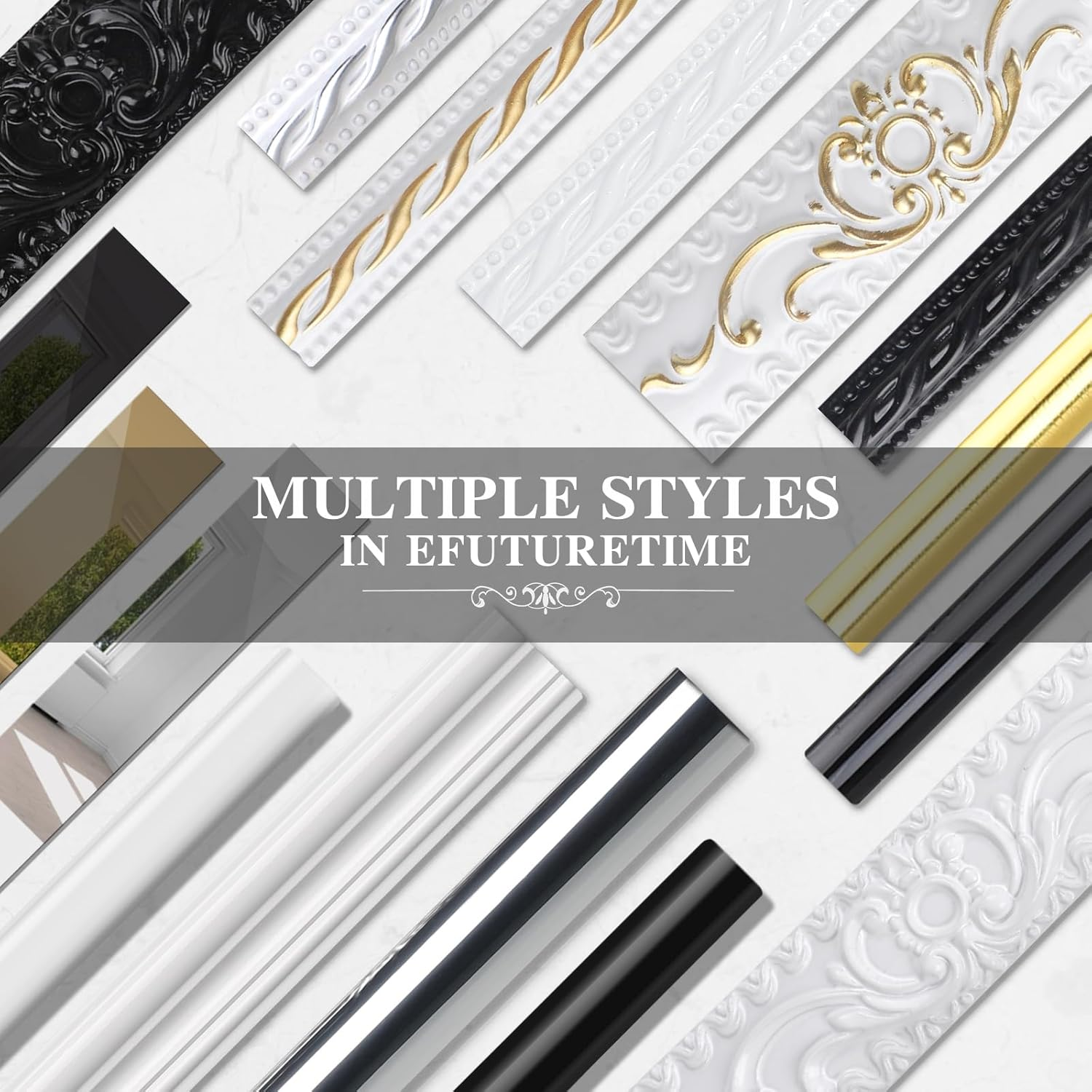 EFUTURETIME 5 Metre Self-Adhesive Wall Strips, 32 Mm Wide, Glossy Trim, Stucco Moulding Wall for DIY, Decoration, Mirrors, Picture Frames, Cabinets, White, Model YT155 image number 5