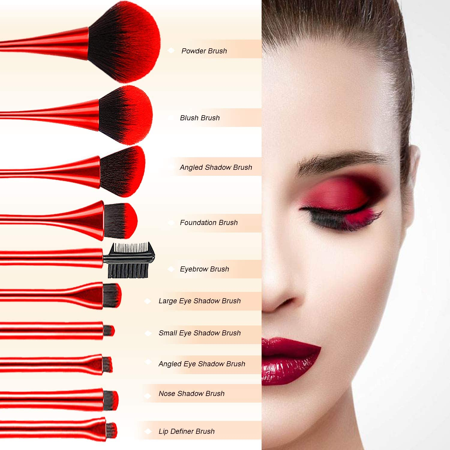 10PCS Makeup Brushes, Kabuki Brush, Foundation Eyeshadow Powder Lip Eyebow Brush Kit, Upgrade Plating Handle, with Cosmetics Bag, Concealer Premium Professional Luxury， image number 6