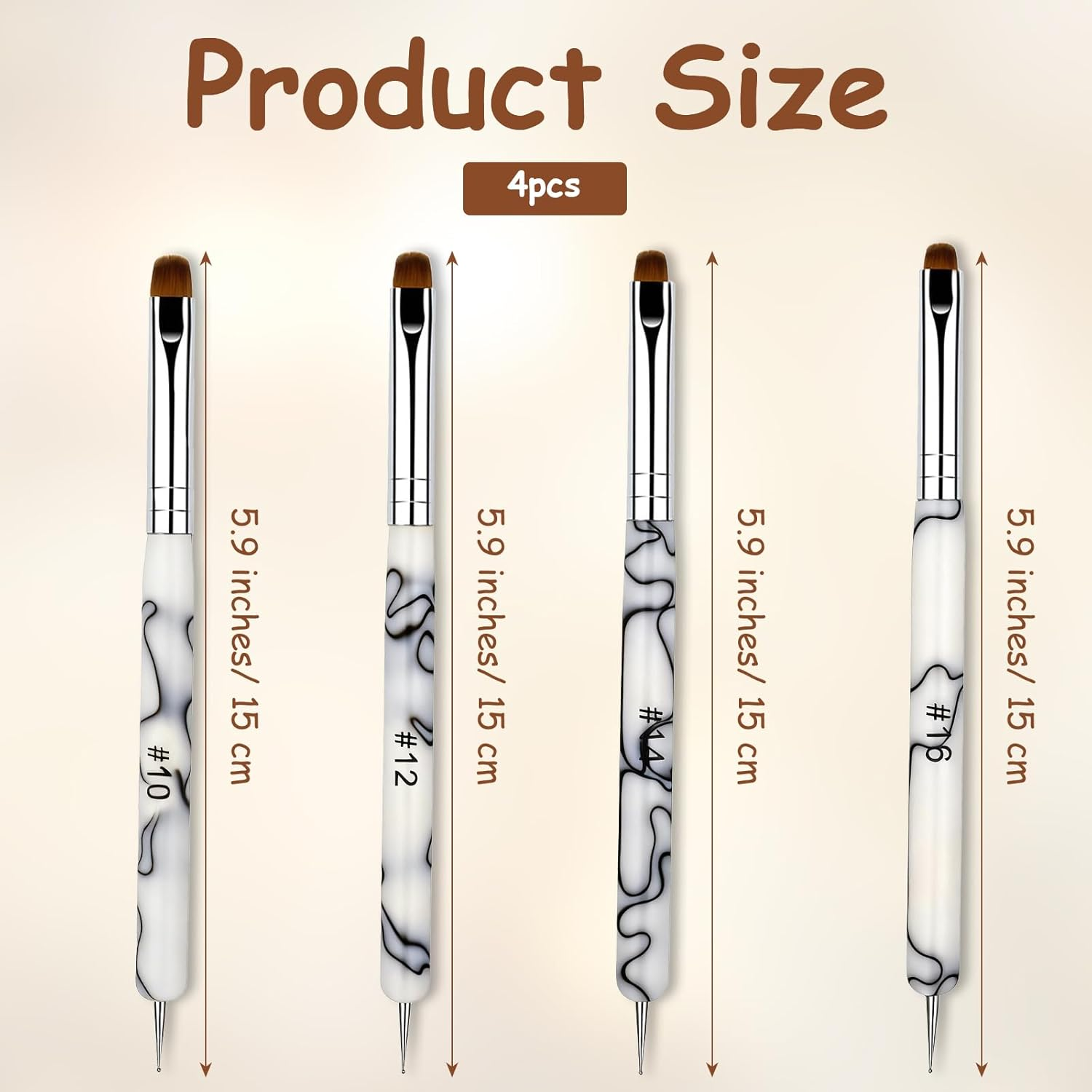 4 Pcs French Nail Brush Set French Tip Brush and 2 Way Dotting Tool for Nails Gel Acrylic Nails Art Design Pen Professional Nail Clean up Brushes for Salon Manicure Beginners(White) - White image number 4