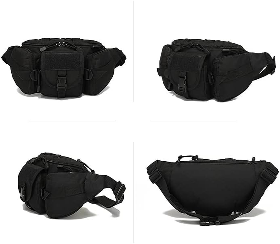 AIMALL 1X Utility Tactical Men Waist Bag Pack - Military Hiking Camping Belt Pouch, Durable Nylon, Multi-Functional with Adjustable Strap, 13.78 X 3.93 X 6.69 Inches, Black image number 4