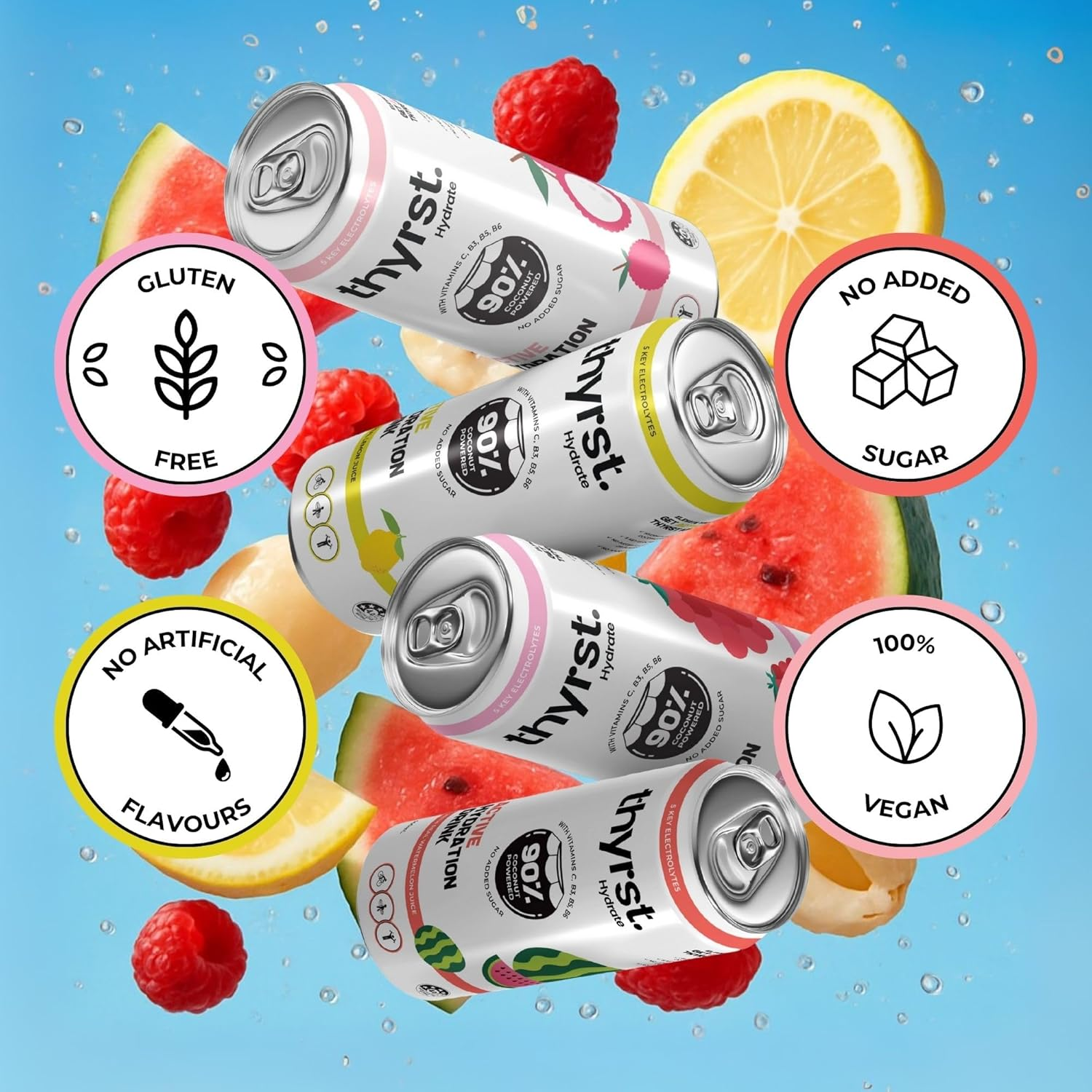 Thyrst Active Hydration Drink &ndash; Thyrst Hydrate Assorted 500Ml X 8 | 90% Coconut Water + 9.7% Real Fruit Juice | Contains Electrolytes + Vitamins C, B3, B5, B6 | Natural Hydration Beverage image number 6