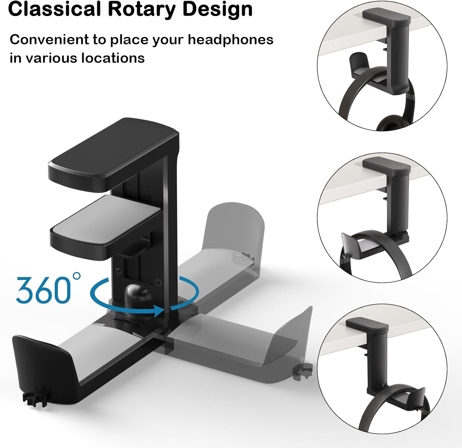 Ahonnpely Headphone Hook - Adjustable Clamp-On Headphone Holder, under Desk Gaming Headset Holder Mount Hook with Rotating Clamp image number 5