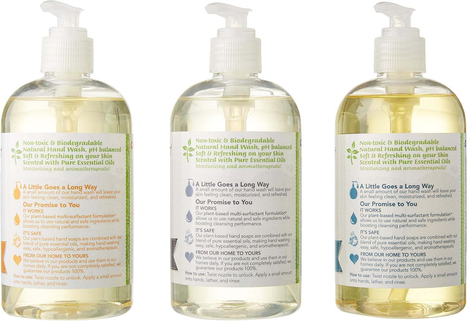Natural Flower Power - Natural Liquid Hand Soap Variety Pack (Citrus & Spice, Lavender, and Lemongrass), Ph Balanced, Pure Essential Oils, Soft and Moisturizing, Sulfate Free - 12 Ounce (Pack of 3) image number 2