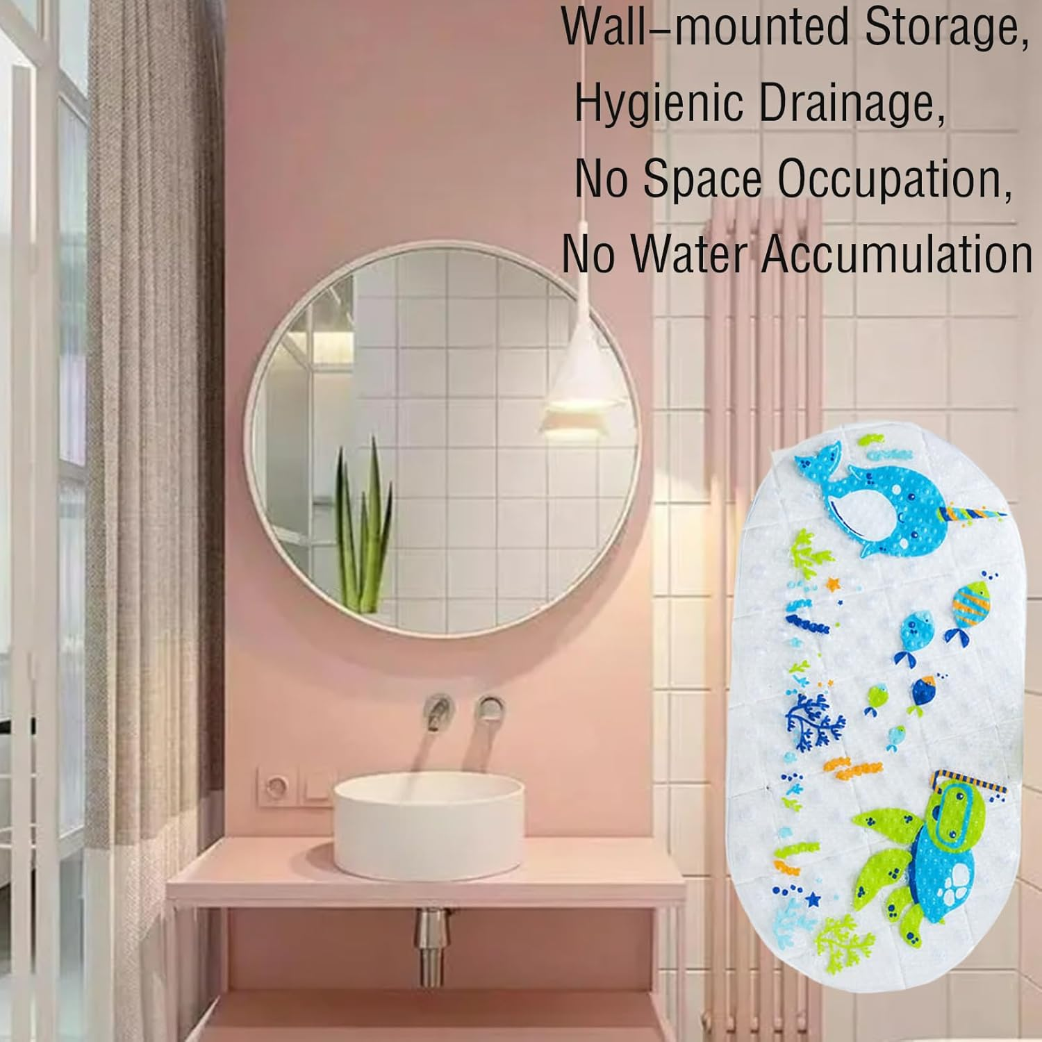 ZHIGOU Cartoon Kids Non-Slip Bathtub Mat - 27.56X15.35 Inch Kids Baby Bath Mat, Soft Toddler Floor Mat, Suitable for Boys and Girls, Machine Washable (Underwater World)