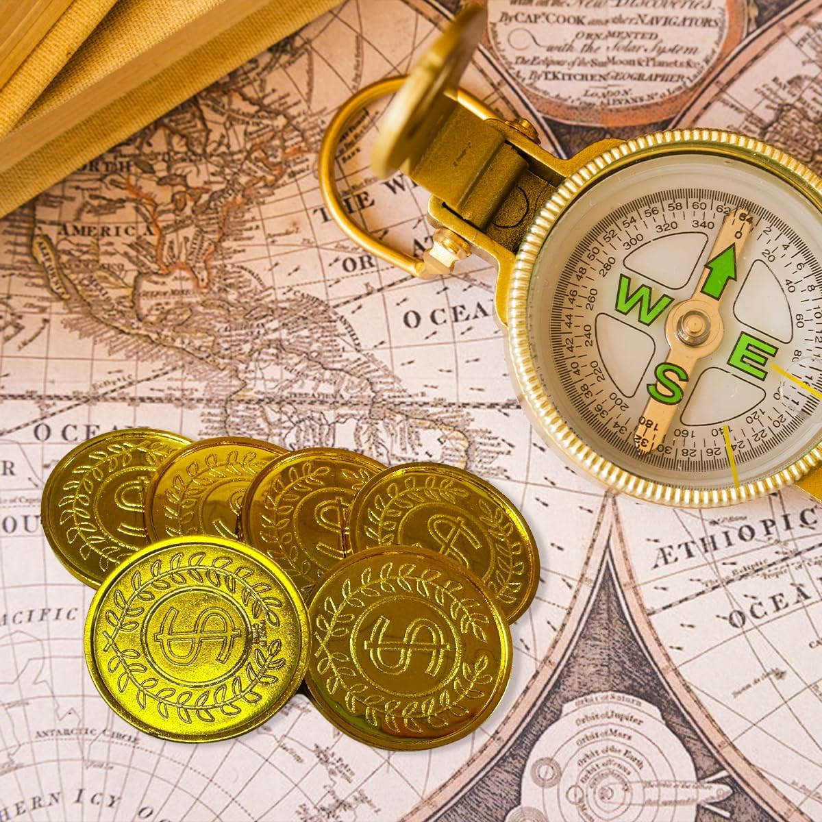 WELANE Gold Coins, 100 PCS Plastic Pirate Coins for Party, Treasure Hunt Game, Classroom Reward (3.5Cm/1.37In) image number 3