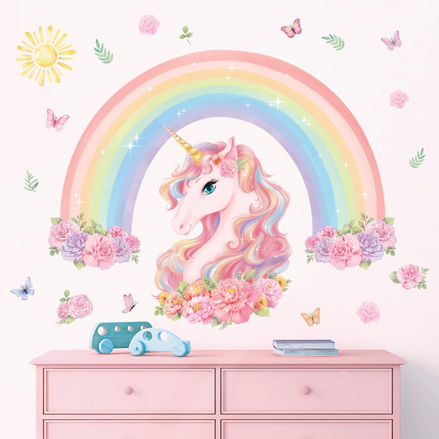 DECOWALL SG2-2413 Large Rainbow Unicorn Wall Stickers Decals Kids Peel and Stick Removable Nursery D&eacute;cor Girls Boys Bedroom Room Rainbow Art Stars Birthday Baby Home Party Decorations Living Playroom image number 5