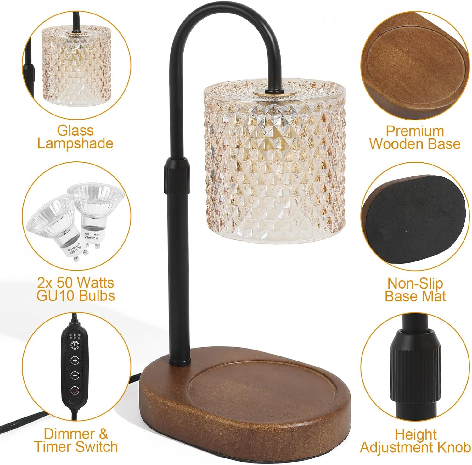 Candle Warmer Lamp with Timer Dimmer Adjustable Height Electric Wax Warmer Vintage Home Decor for Scented Jar Candles,Birthday Gifts for Women