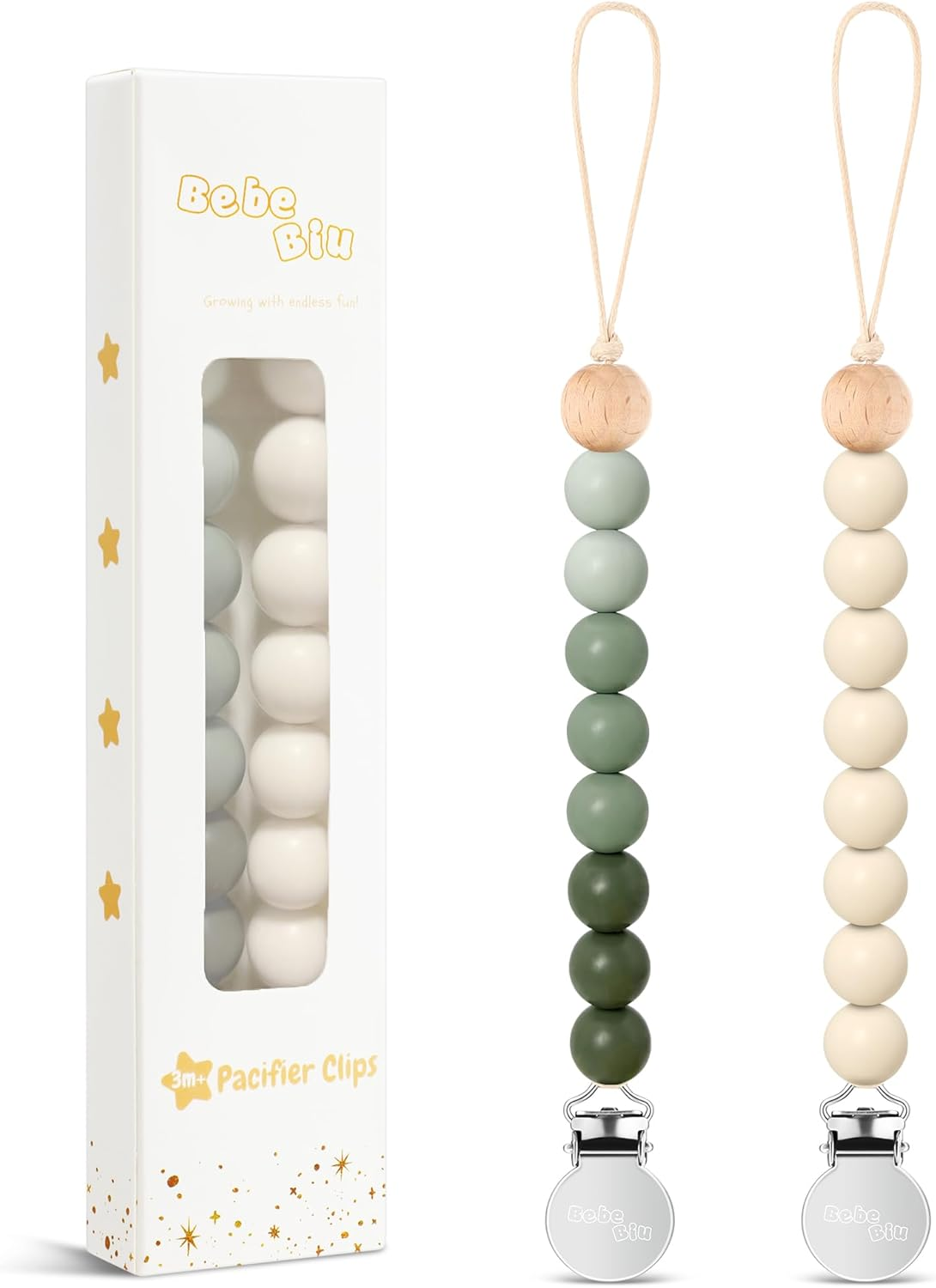 Silicone Dummy Clip for Baby Boys and Girls, 2 Pack Pacifier Clips, Dummy Chain, Soother Dummy Holder, Keeps Pacifier Clean (Mauve/Muted)