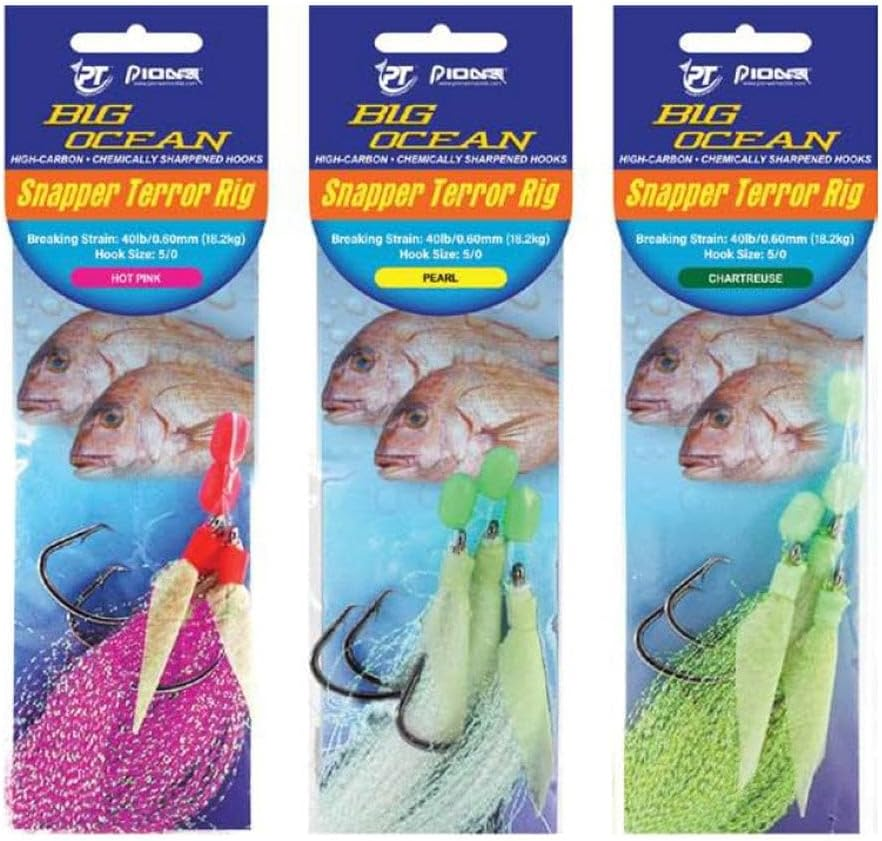 Pioneer Big Ocean Snapper Terror Fishing Rig, 40Lb Breaking Strain, 5/0 Size, Chart