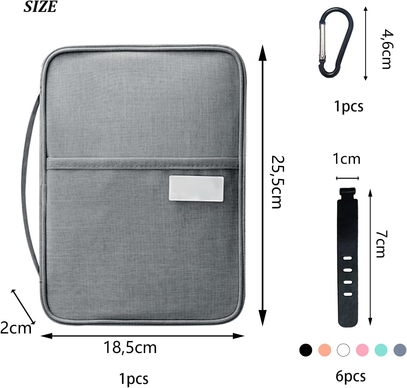 TAFACE 1 Passport Holder with 6 Cable Ties and 1 Carabiner, Practical Card Holder, Waterproof Passport Cover, Travel Document Case, Suitable for Credit Card Storage, Train Tickets (Grey), Gray, 25,5 * 18,5 * 2 Cm, Casual image number 4