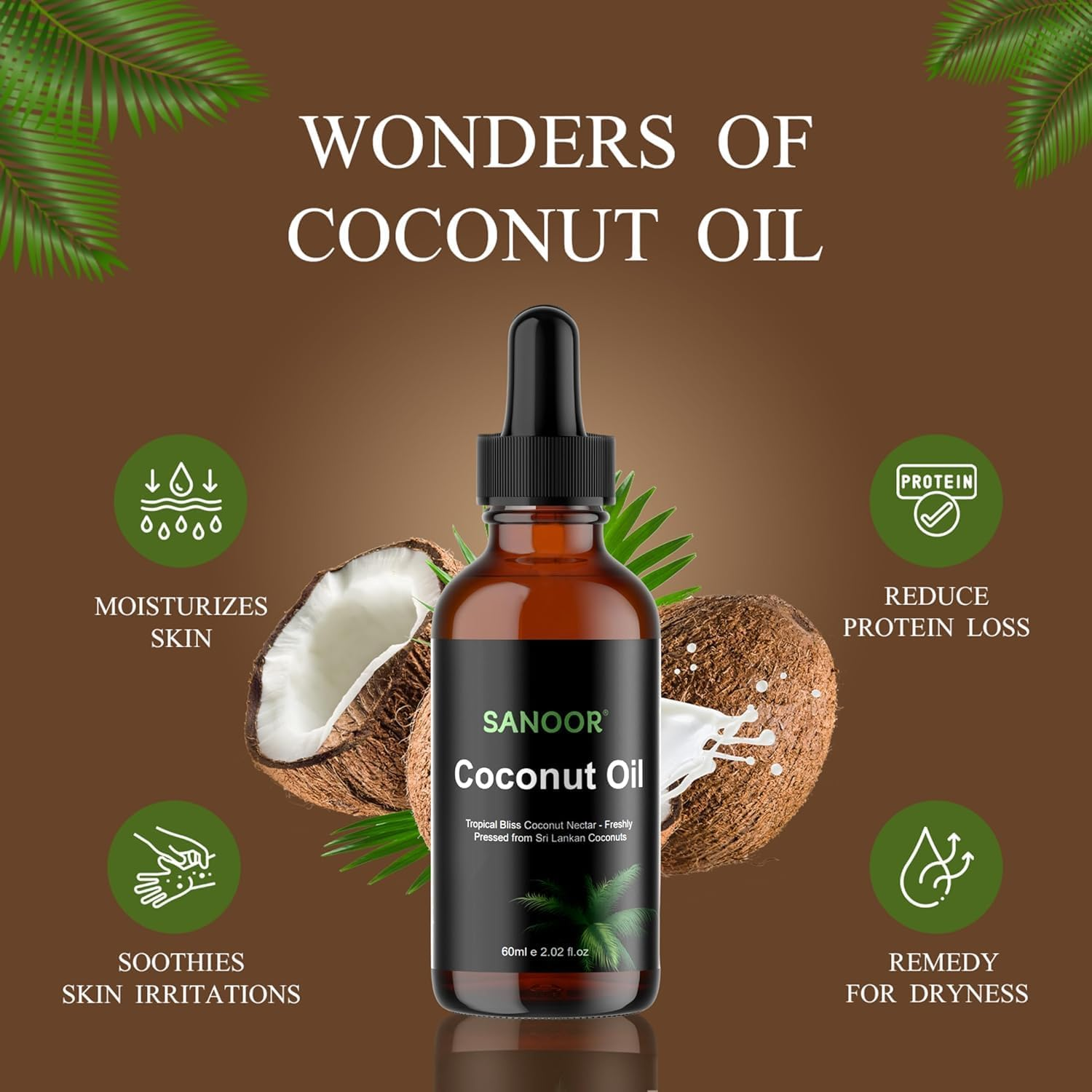 Coconut Oil 100% Pure | Cold Pressed Raw Beauty Oil | Hair, Skin & Body | Deep Moisture, Natural Shine & Anti-Frizz | Multi-Purpose Hydration & Skincare | 60 ML image number 1