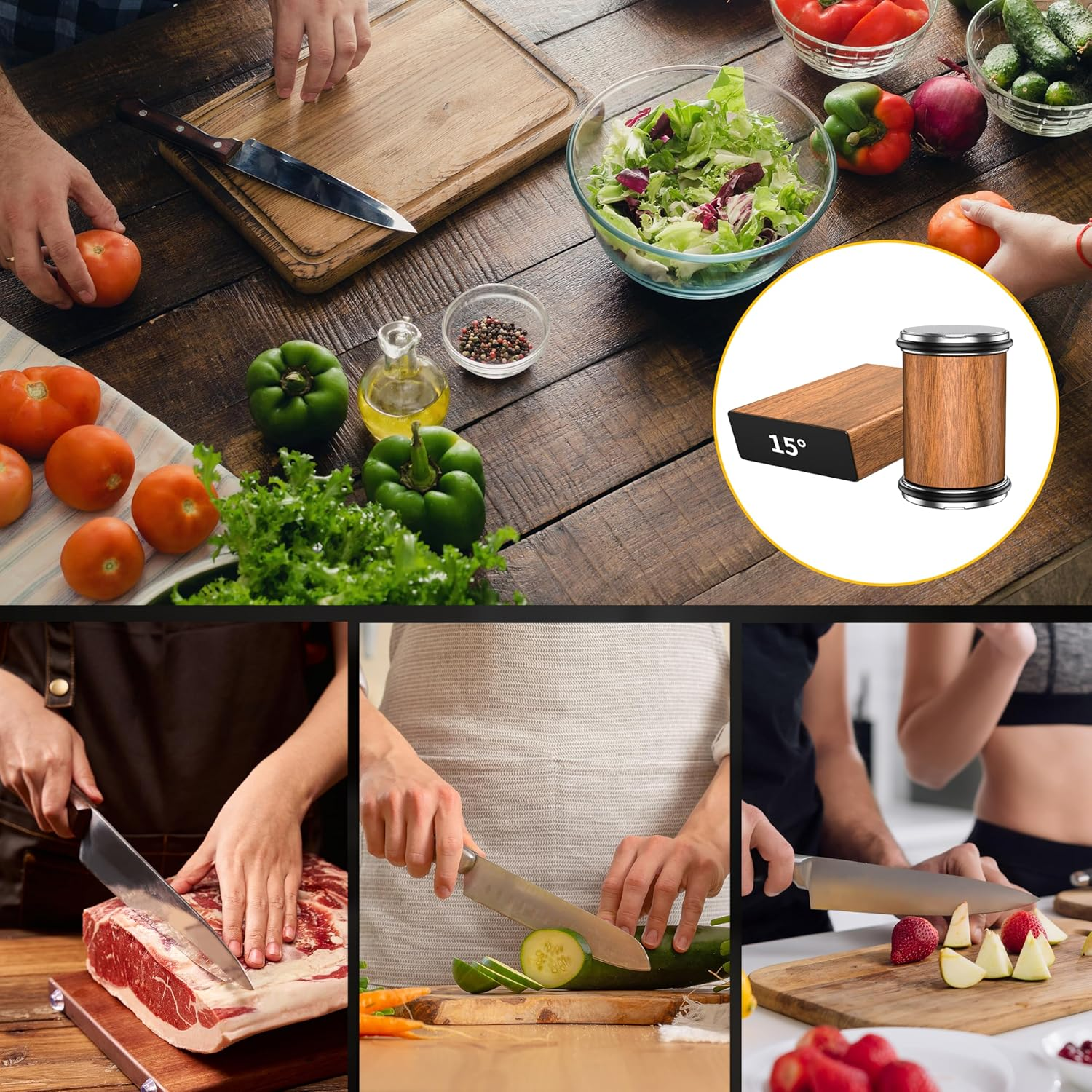 Arayuu Knife Sharpener Tool, Blunt Knife Sharpening Kit with 15 & 20 Degree Sharpening, Rolling Knife Sharpener with 400, 1000 Grit Discs & 3000 Ceramic for Home Cooks & Chef'S Knives image number 5