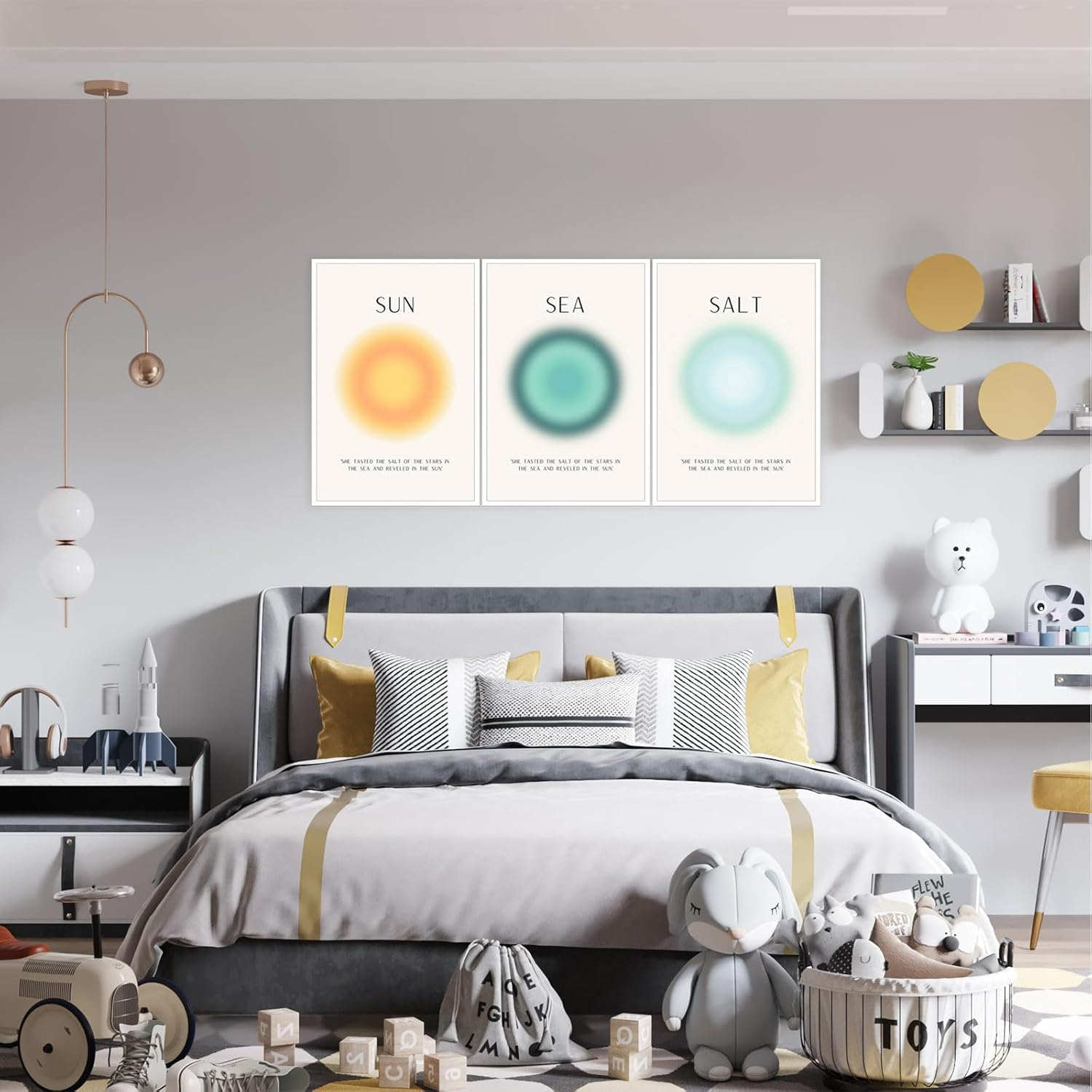 Sun Salt and Sea Aura Posters Coastal Canvas Wall Art Minimalist Beach Prints Trendy Ocean Beachy Colorful Abstract Aura Mind Body Soul Aesthetic Decor Bedroom Yoga 3 Set 12X16In Unframed image number 6