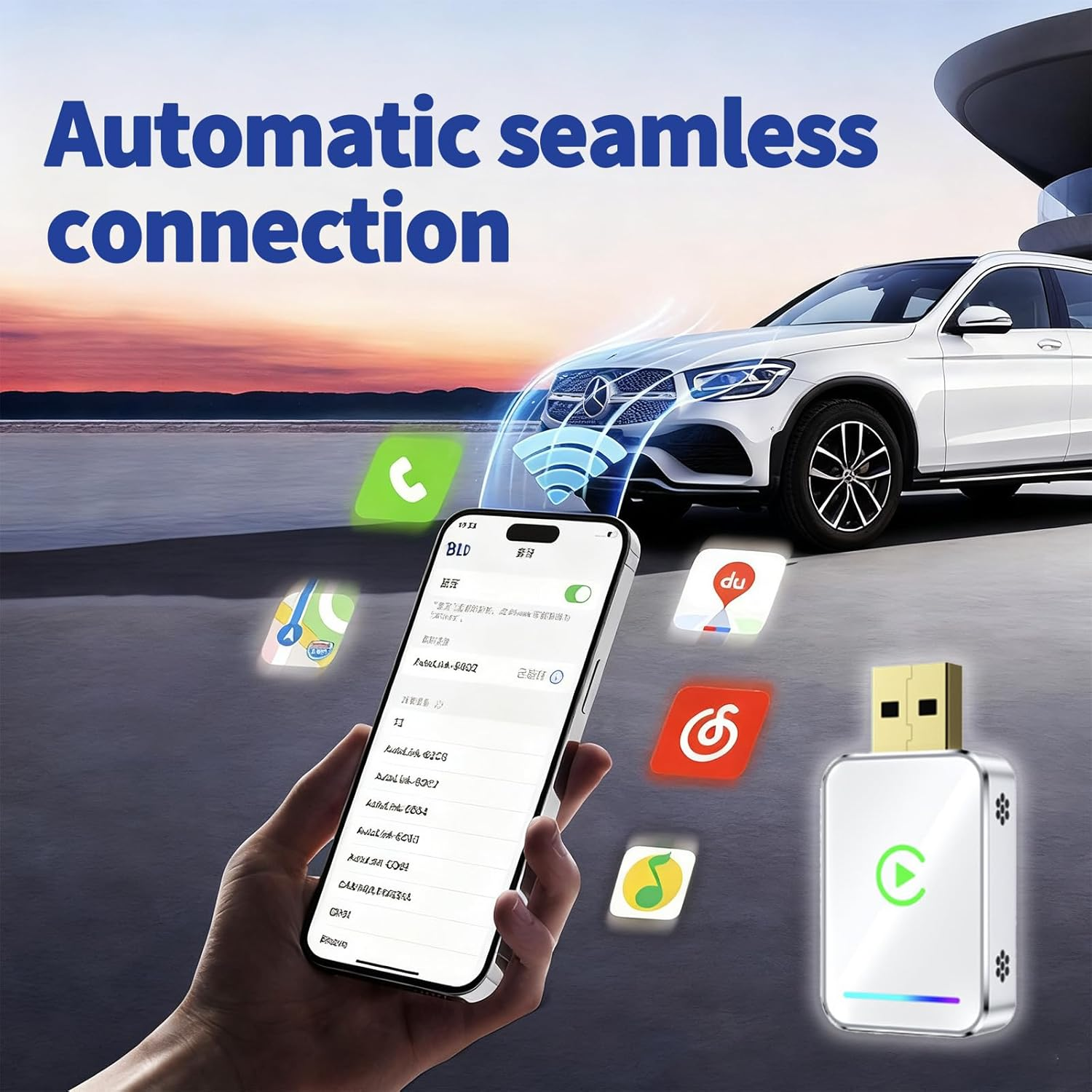 2-In-1 Wireless Carplay Adapter, Silver White Android Car Adapter,Golden Joint,Carplay Dongle，Suitable for Converting OEM Wired to Wireless, Plug and Play,Android 11+ image number 4