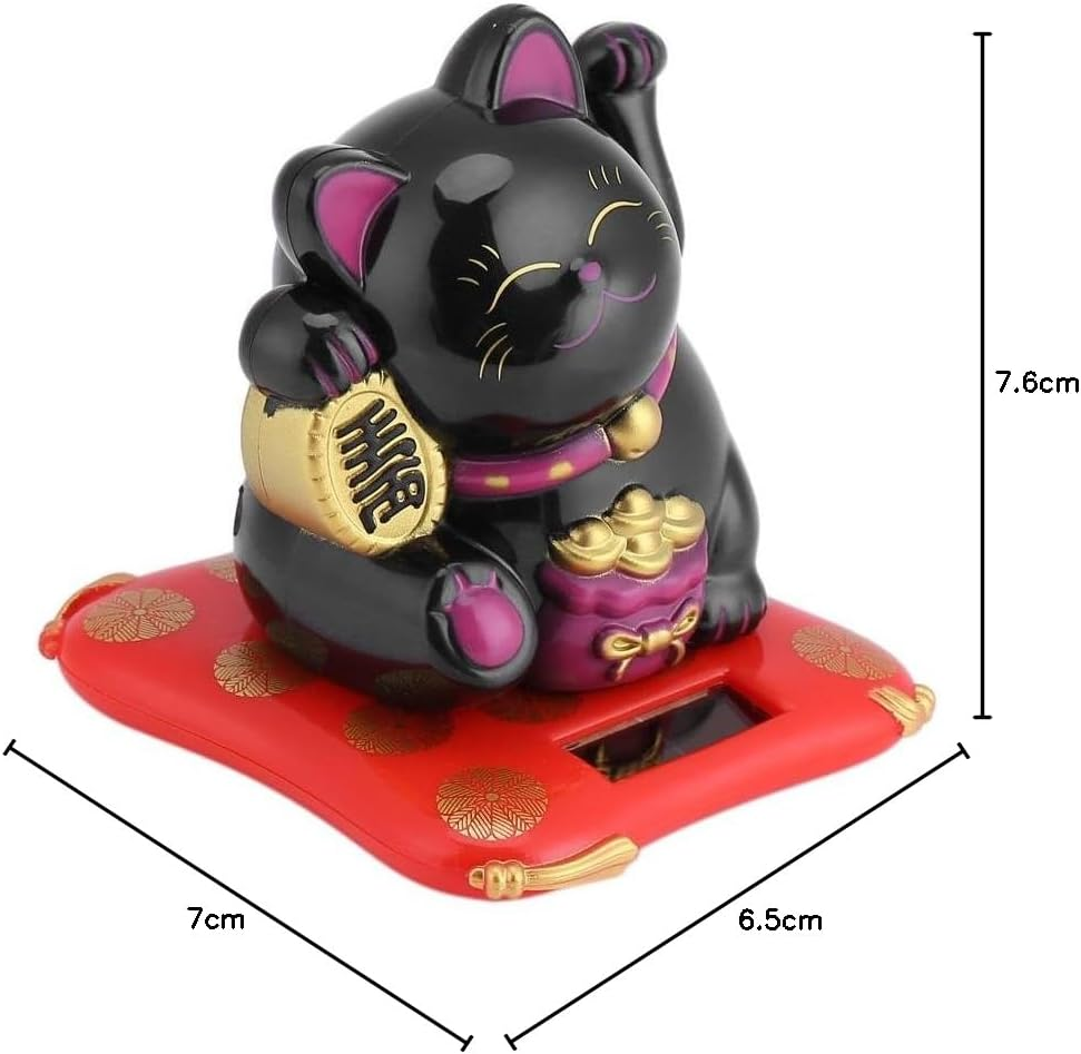 Lucky Cat, Solar Powered Cute Waving Cat, Maneki Neko Waving Arm for Fortune Money and Good Luck, Fengshui Lucky Cat Swinging Arm for Home Display/Car Decor(Black) image number 2