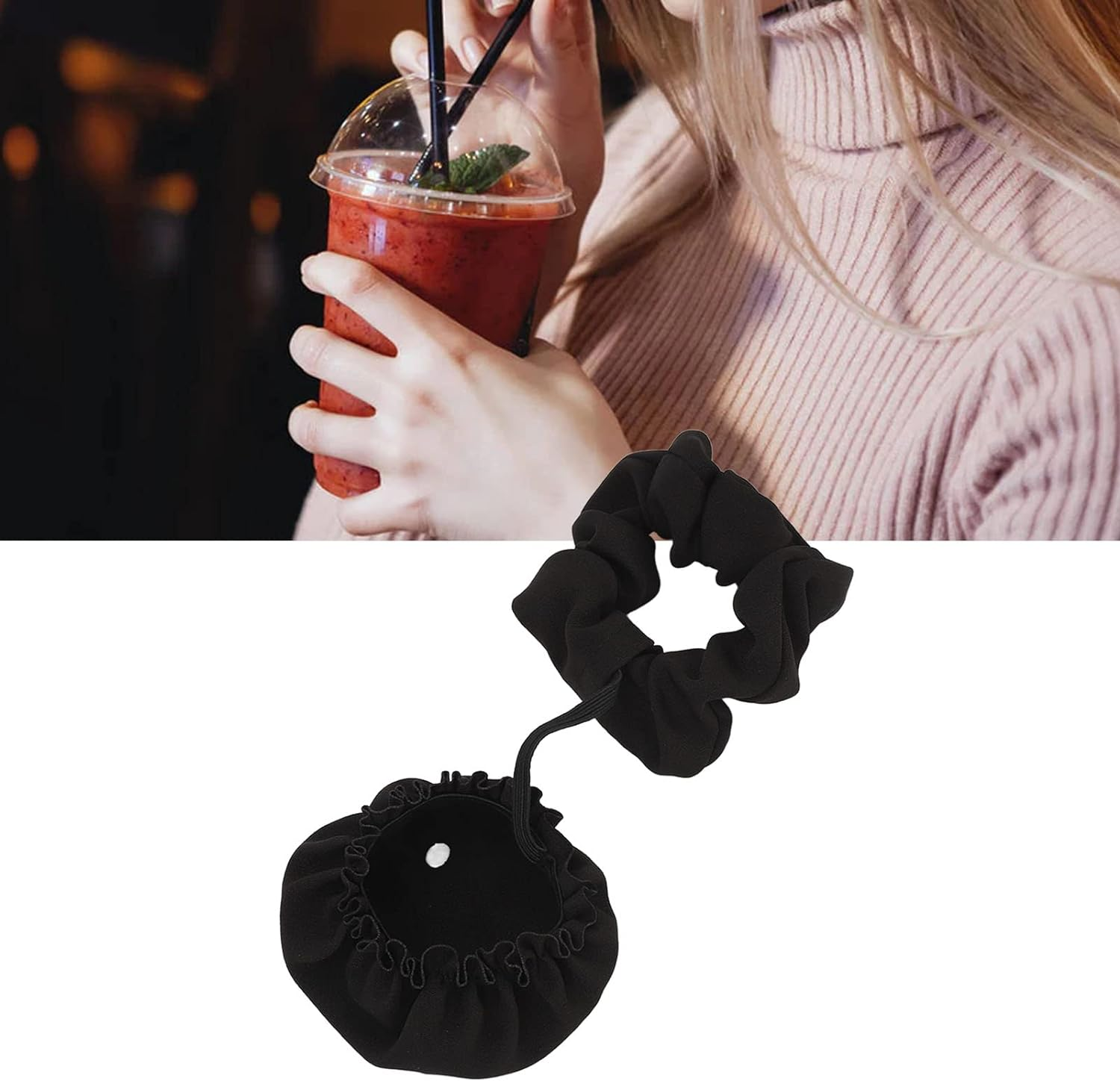 Beverage Cover Reusable for Beverage Scaling Scrunchie Cups (Black) image number 2