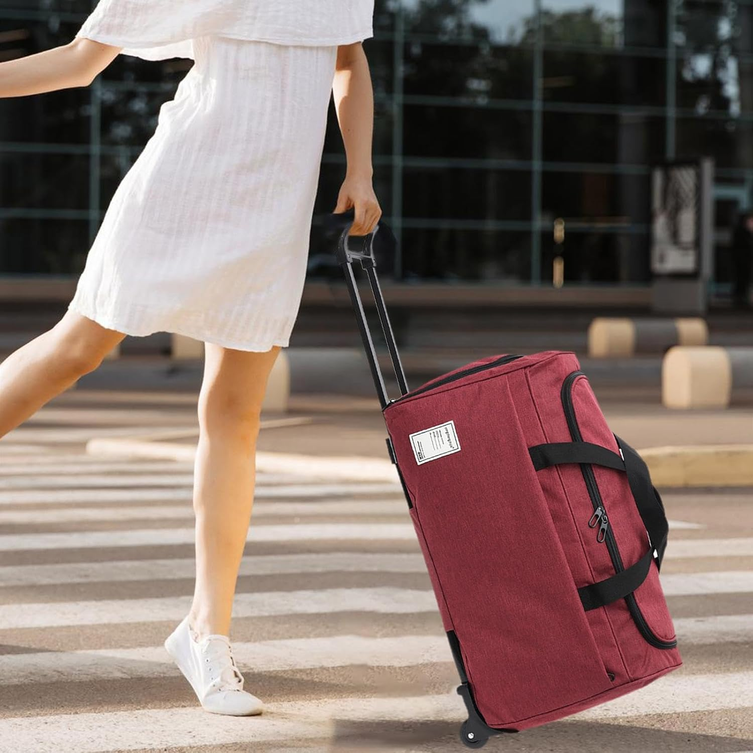 Baotyjie Rolling Duffel Bag Travel Bag Portable for Men Women Storage Camping Suitcase Waterproof Oxford Cloth Travel Luggage Foldable, Red - Red image number 4