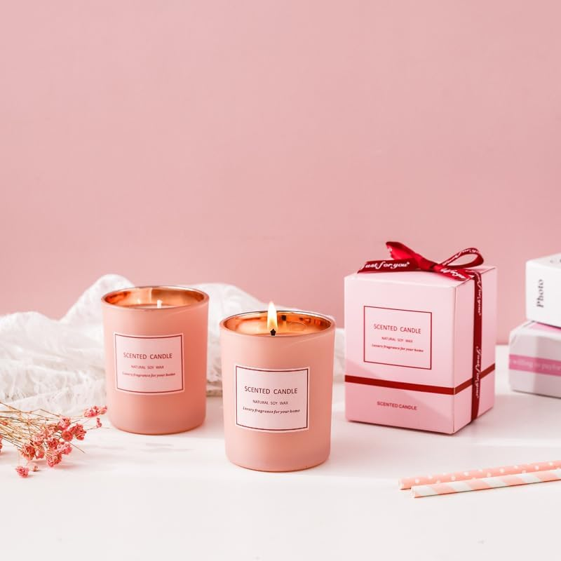 Women'S Pink Jar Candle- Early Morning & Pine Wood Scented Candles for Womens Gift- Pure Natural Soy Wax Candle for Stress Relief and Home Decor，Valentine'S Day Gifts image number 3
