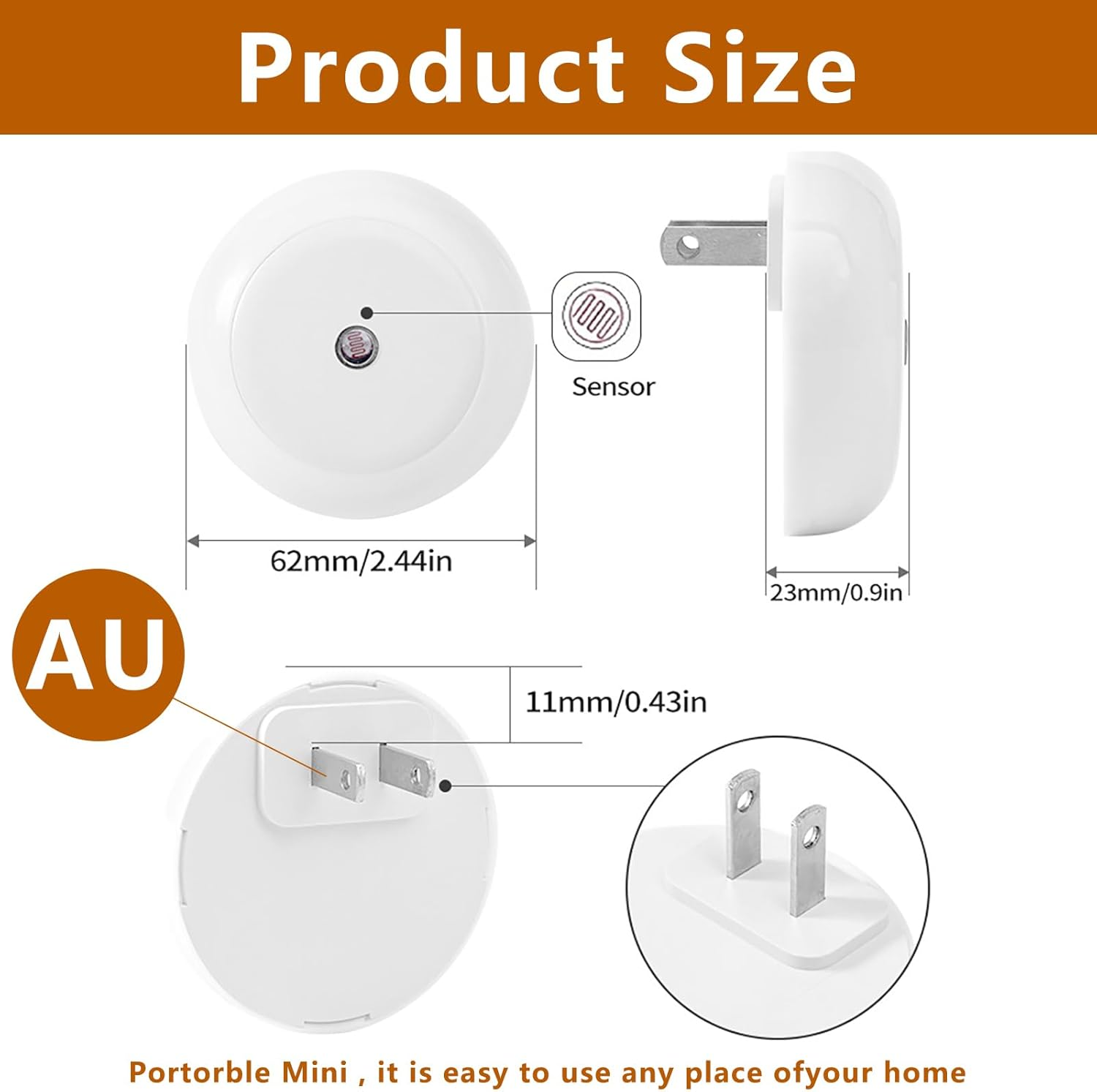 4 Pack Plug in Night Lights, Circular Smart Night Light, Bedroom, Living Room, Kitchen, Staircase Plug-In Wall Light, Amber Light Smart Home Light (Au) image number 2