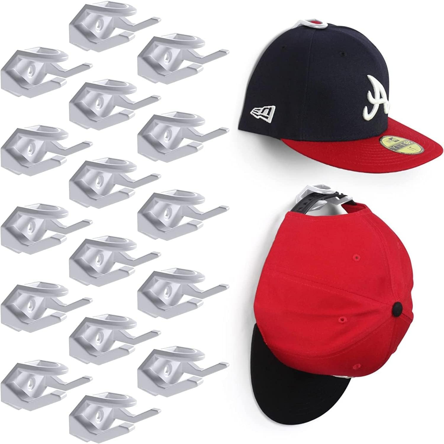 Adhesive Hat Hooks for Wall, Hat Rack for Baseball Caps, Minimalist Hat Display, Strong Hold Hat Hangers for Wall (Clear, 16 Pcs)