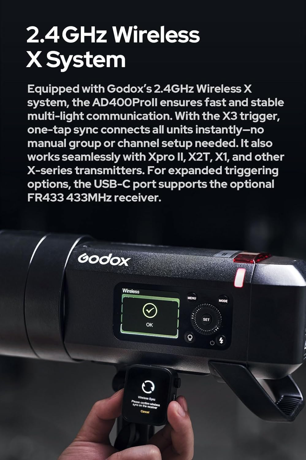 Godox Ad400Pro II 400Ws All-In-One Outdoor Flash, GODOX AD400 Pro II TTL Portable Wireless Strobe Monolight,460 Full Power Pops,0.01&ndash;1S Recycle,1/8000S HSS,30W Bi-Color Led,&plusmn;75K Stable Color image number 3