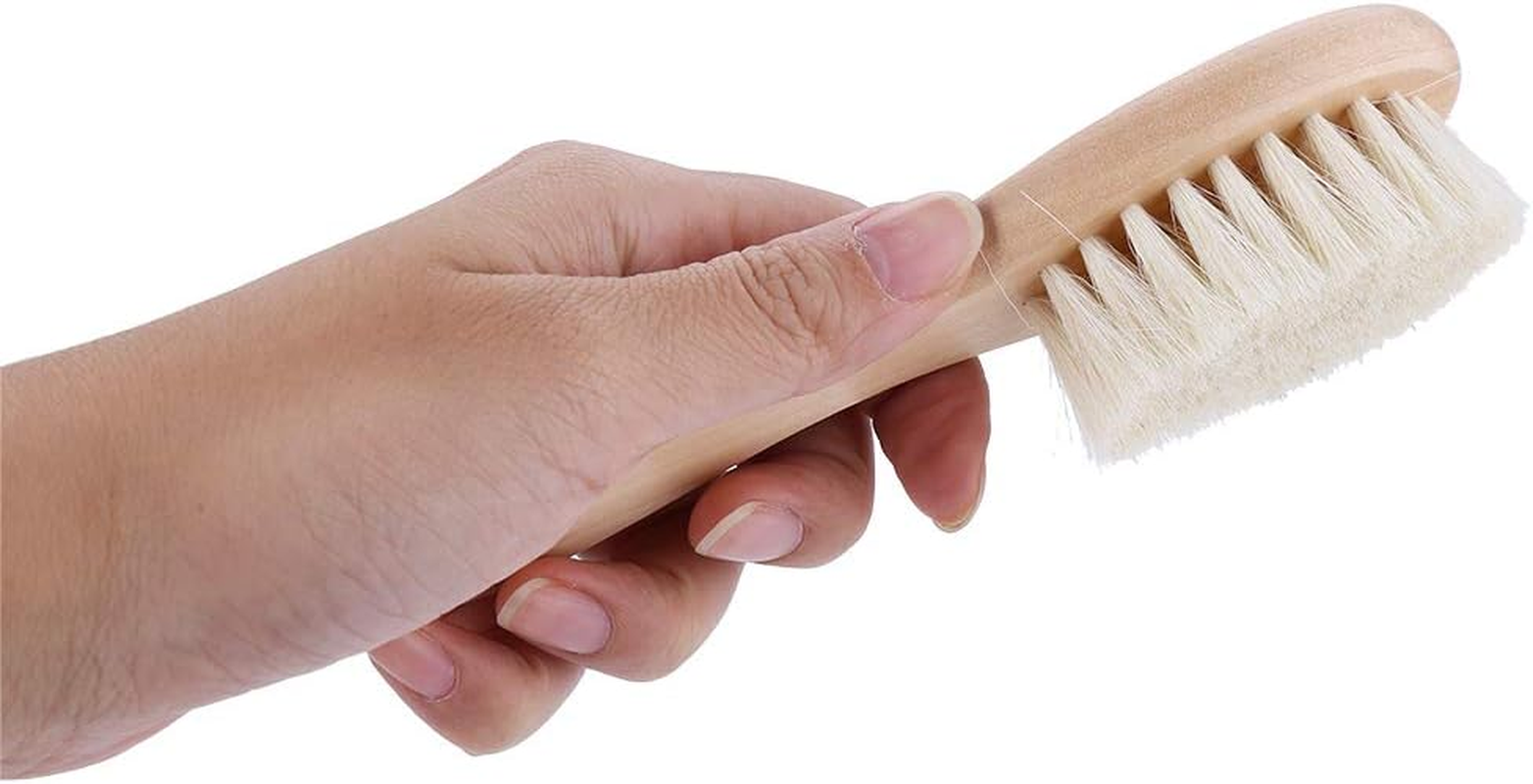Baby Hair Brush Comb Set, Soft Natural Goat Hair Bristles Brush Wooden Head Massage Comb Bathing Tool Shower Registry Cradle Cap Infant Kids Newborn image number 2