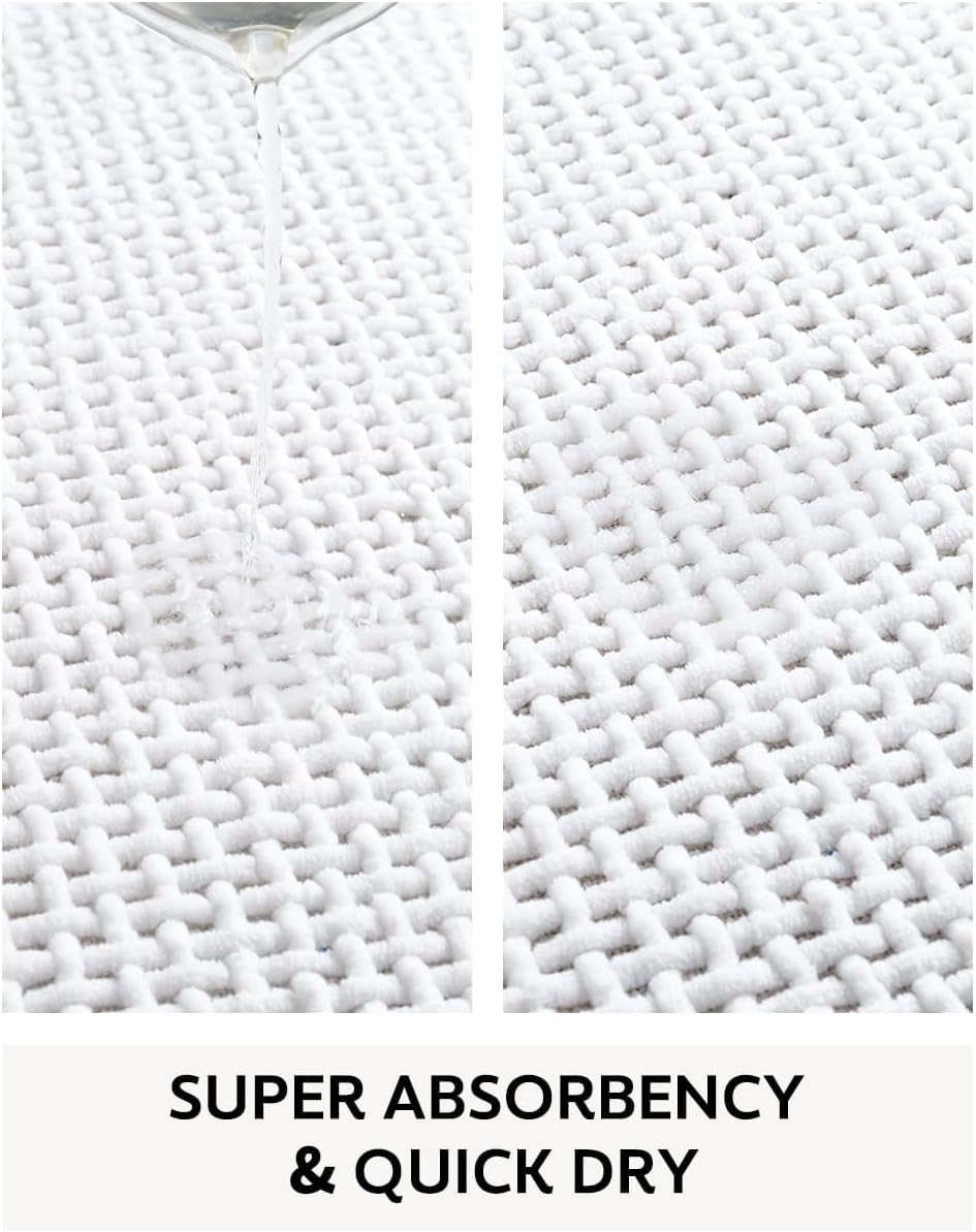 YUTA Chenille Bathroom Mat Rubber Backing Bathroom Rugs Non Slip-Super Absorbent Bath Mats for Bathroom Floor, Shower, Sink, Vanity, 60X90Cm White