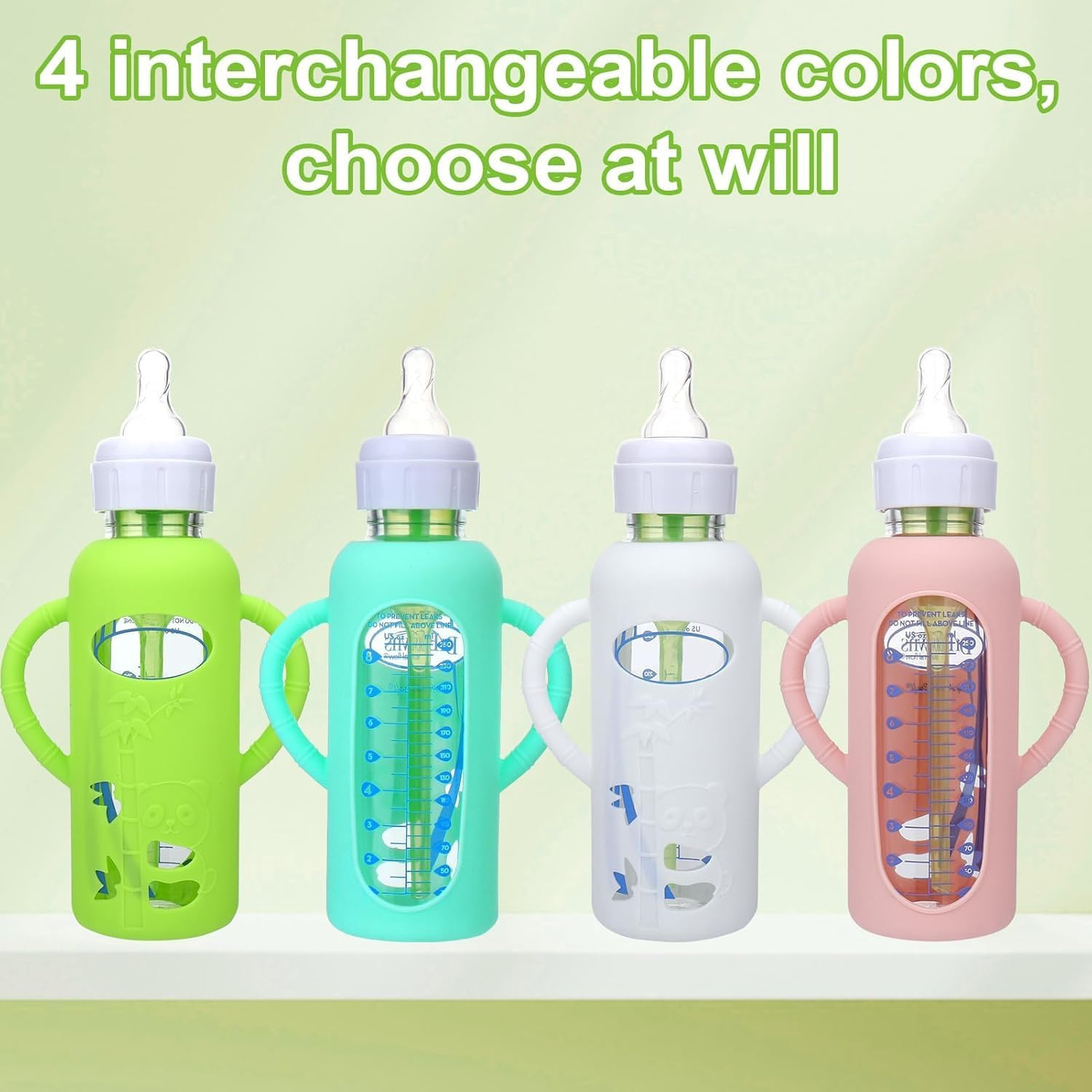 4 Pack Silicone Sleeves for Dr. Brown'S Glass Bottles 4OZ - anti Breakage Baby Bottle Holder, Compatible with Dr. Brown'S Glass Bottles for Babies (8OZ with Handle)