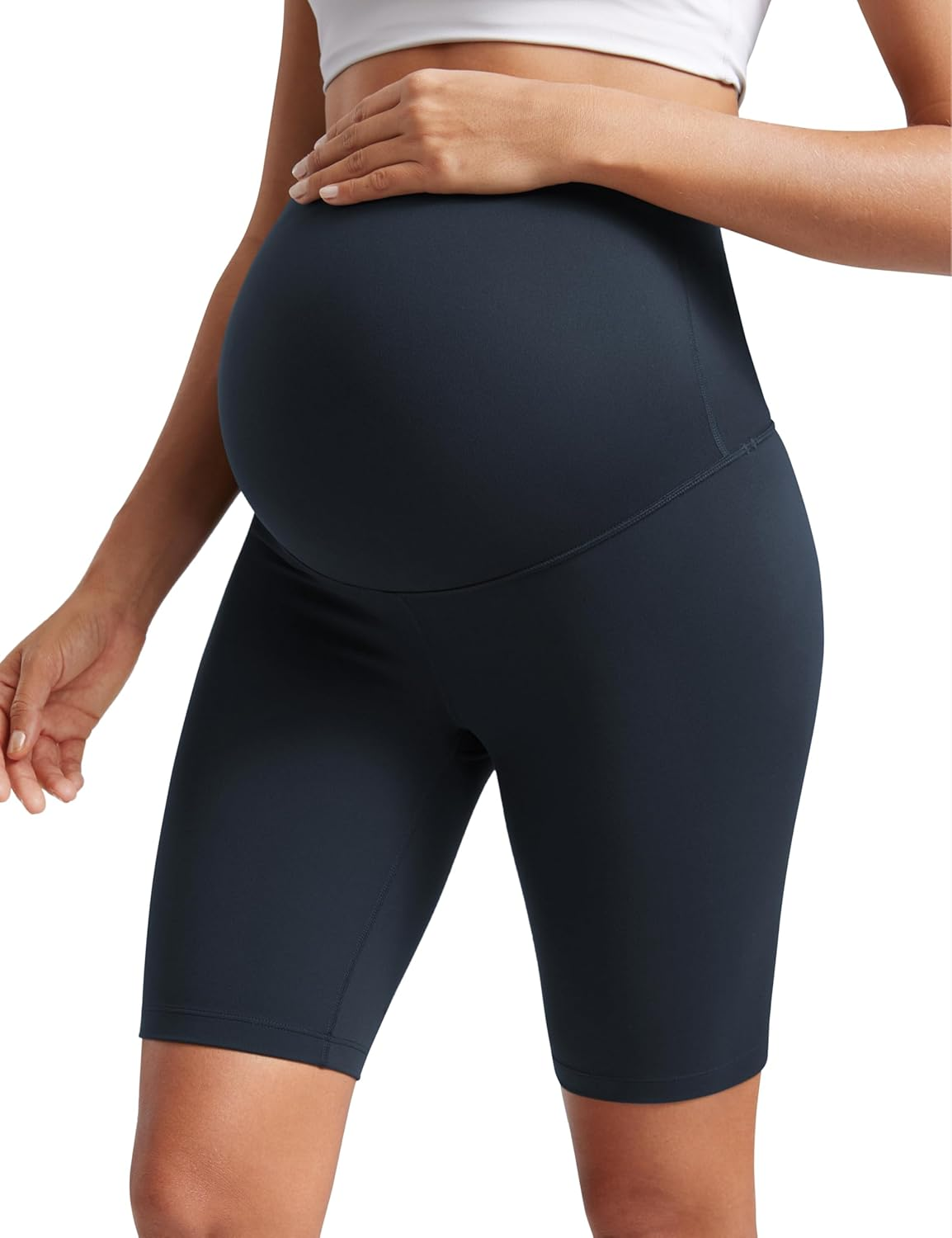 CRZ YOGA Womens Butterluxe Maternity Biker Shorts over the Belly 8" - Pregnancy Yoga Workout Activewear image number 2