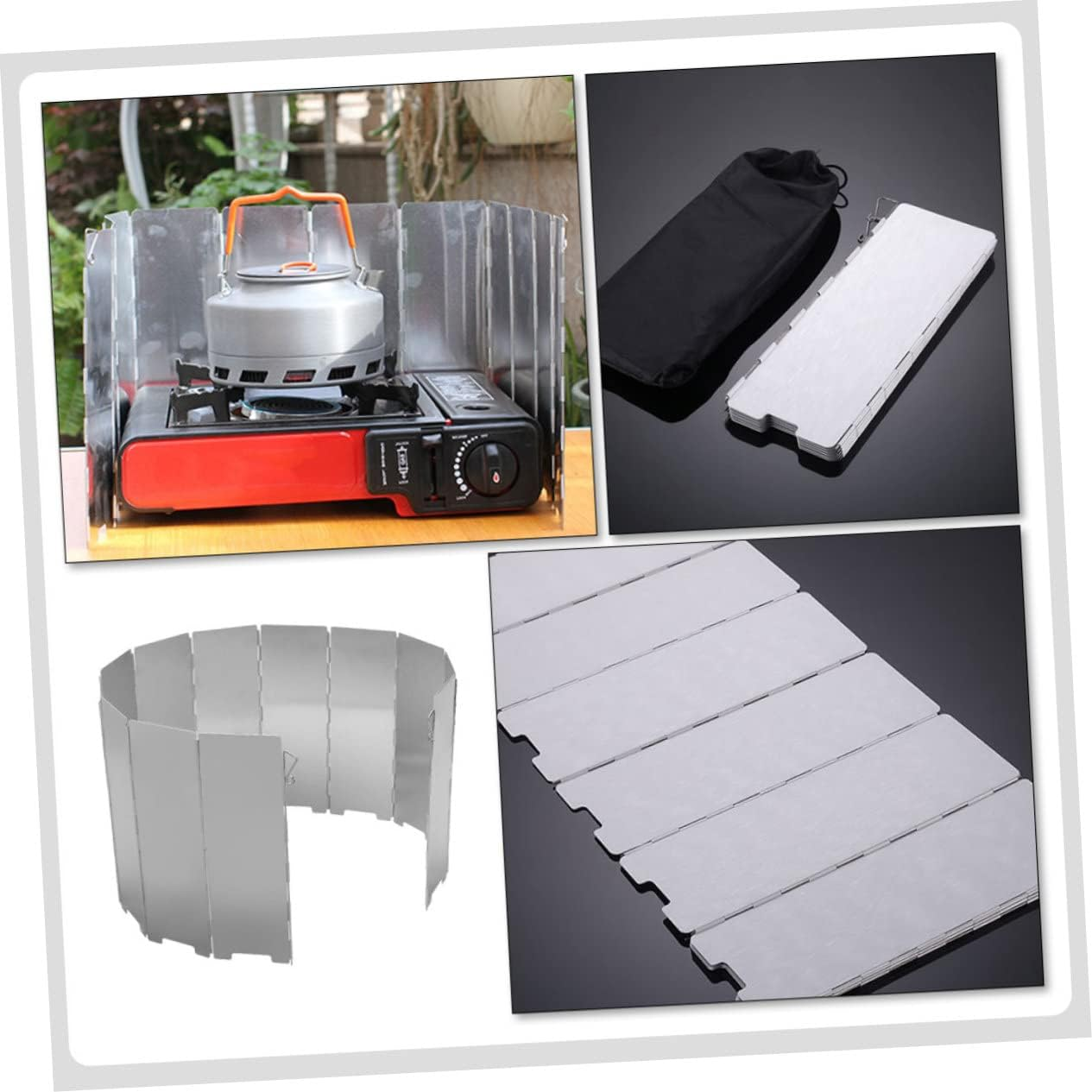 Folding Camp Stove Wind Screen 12Pcs Aluminum Alloy Outdoor Burner Windshield Lightweight Portable Camping Cooker Windscreen for Bbq Picnic Use image number 5