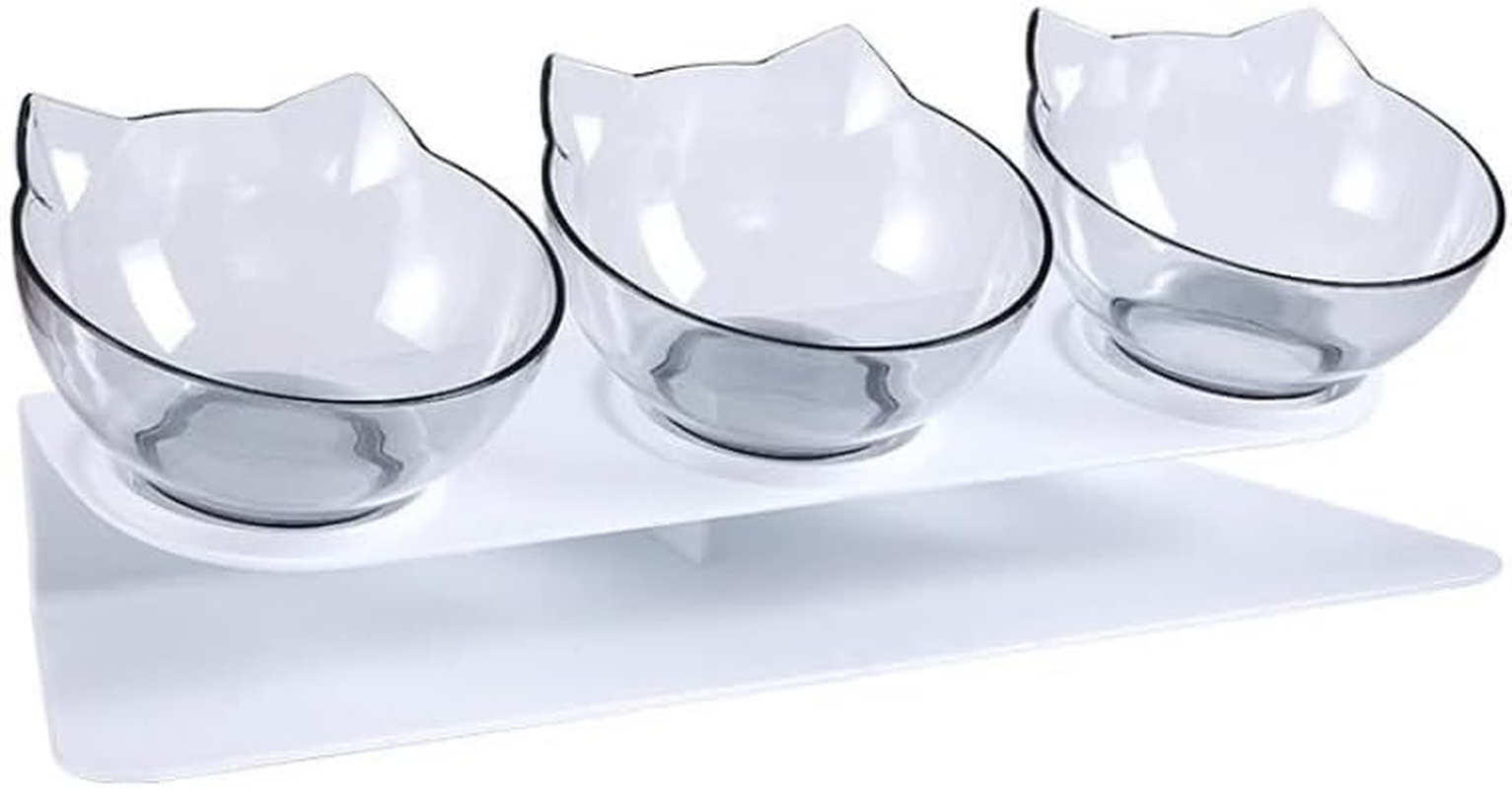 3Pcs Non-Slip Cat Bowl Holder, Liftable and Safe Pet Food or Water Bowls for Rabbits Indoor Puppies 41 * 14 * 14Cm Concepts 15&deg; (Black+White+Transparent)