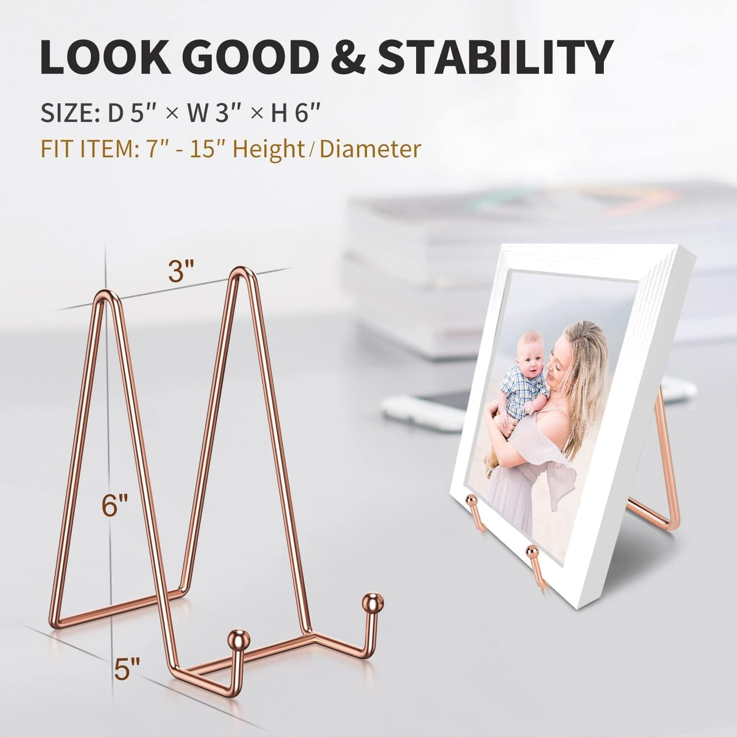 MEZOKUCEL3 Pack Metal Display Stand, Decorative Plate Stand Holder, Premium Frame Holder Stand for Picture Book Photo Easel Tablets and Artistic Work (6 Inch, Rose Gold) image number 6