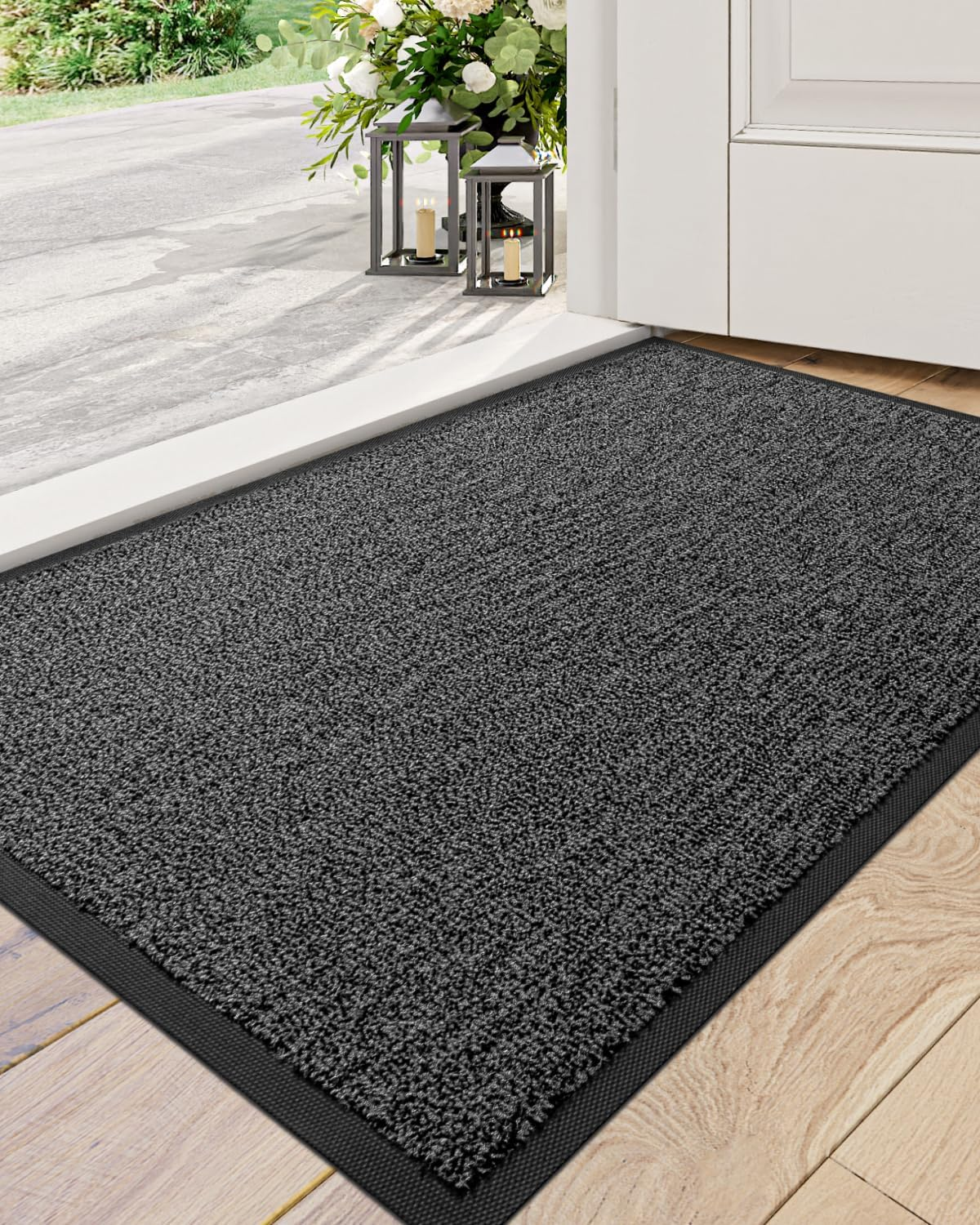 DEXI Door Mat Indoor Outdoor, Washable Barrier Front Doormat for Entryway, Heavy Duty Non-Slip Absorbent Entrance Rug Shoes Scraper, 60 X 90Cm, Black and Gray image number 5