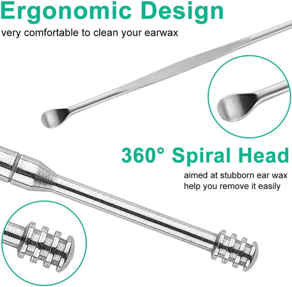 7-Piece Stainless Steel Ear Wax Remover Kit - Ear Pick & Ear Cleaning Tools with Storage Box, Safe Earwax Curette Scoop Set for Adults & Kids image number 2