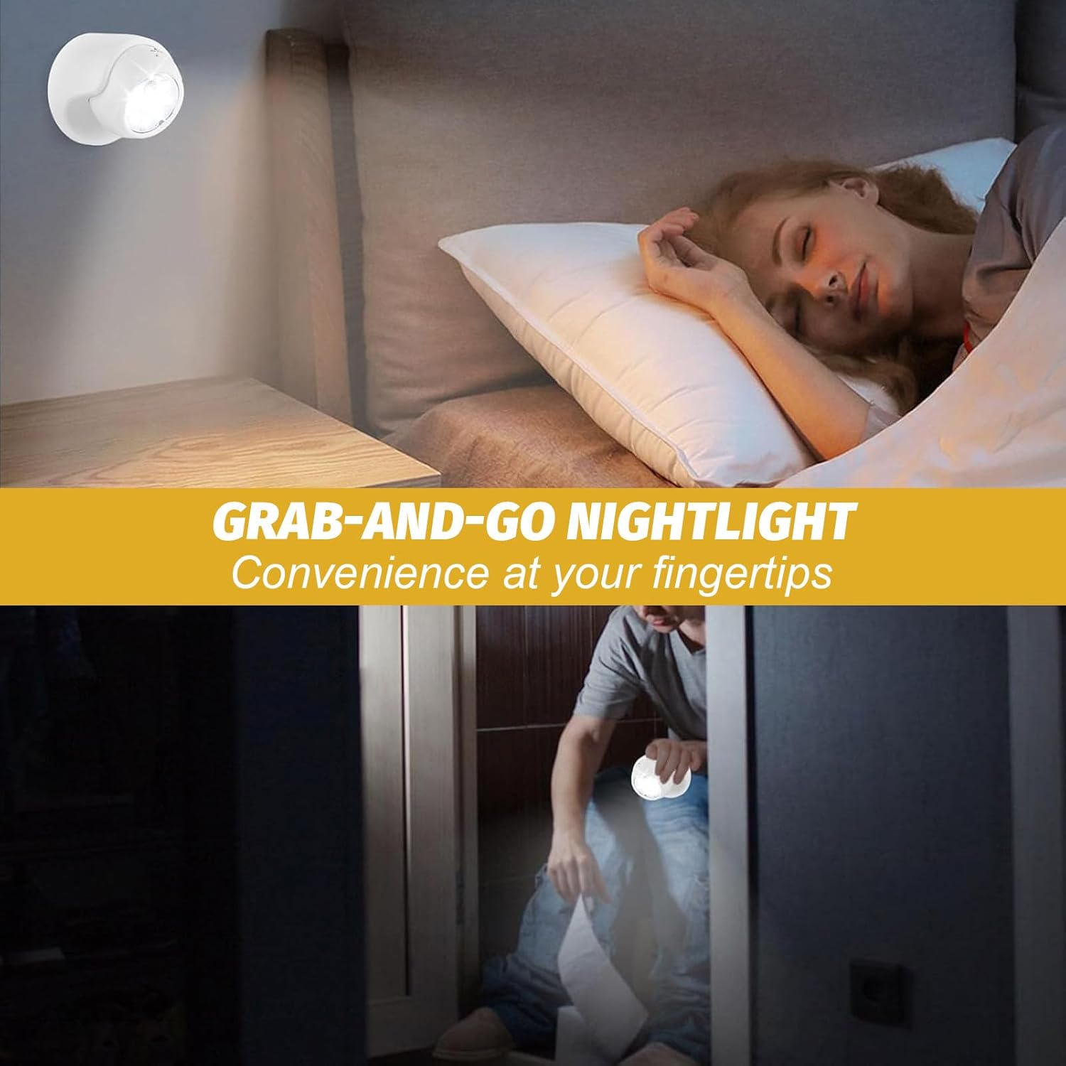 Motion Sensor Light Indoor 6000K Cool White, Energy-Saving, Auto On/Off&mdash;For Walls, Yards, Porches&mdash;Ideal for Homeowners, Renters&mdash;Fits Battery Operated Outdoor Lights (2-Pack, Black & White)