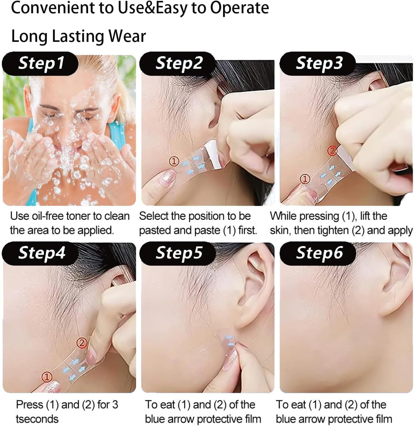 ZUJIACUN 120Pcs Invisible Facial Pull Band, Invisible Waterproof Mask, Instant Makeup Mask Tool, Hides Female Facial Line Smoothing and Tightening Band, Wrinkles and Loose Skin Reduce Tight Skin image number 4