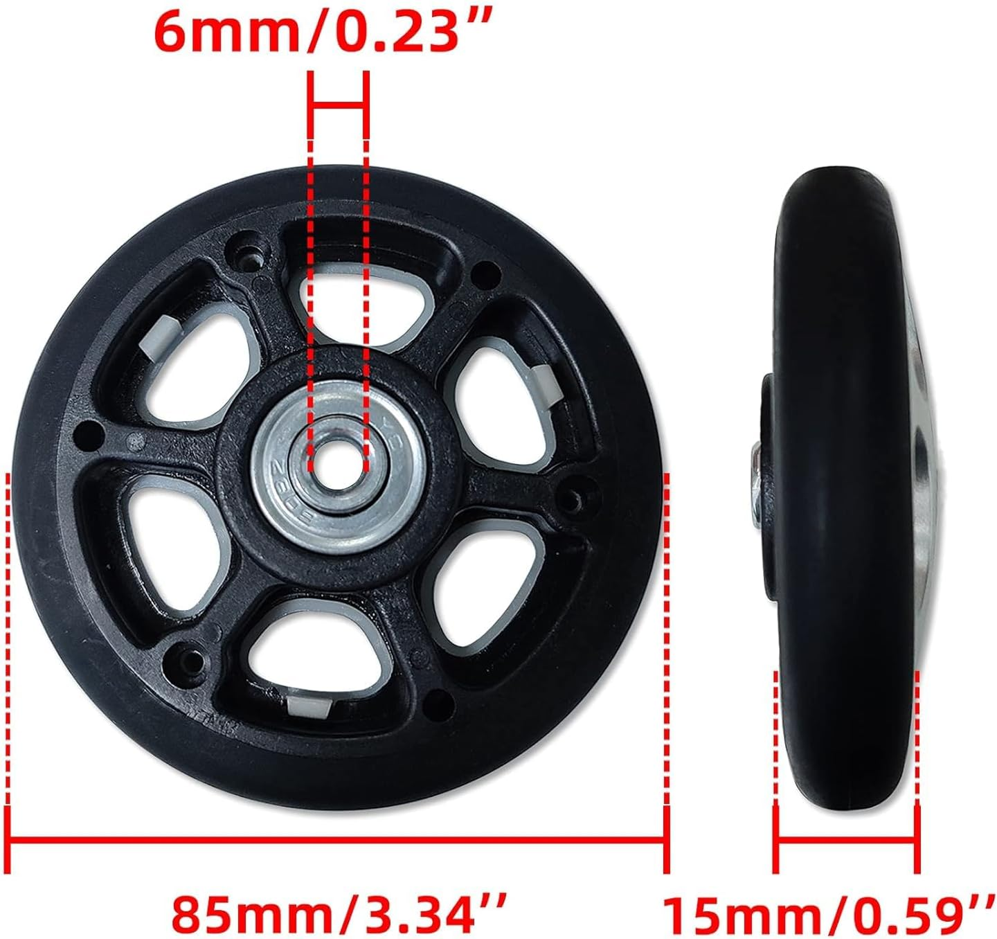 Luggage Suitcase Replacement Wheels 360 Spinner Wear Resistant Rubber Caster Deluxe Repair Tool Kits with Metal Bearings Axles M6 X 36Mm, Black, 60Mm X 18Mm X 6Mm, 2Pcs image number 1