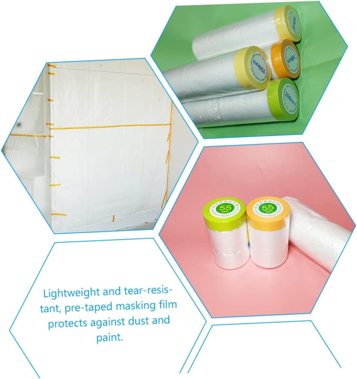 HOMSFOU 6 Rolls Masking Paper Protective Film 55Cm-1.5M X 25M Weak Adhesive Dustproof Masking Film for Automotive Painting and Furniture Renovation image number 3