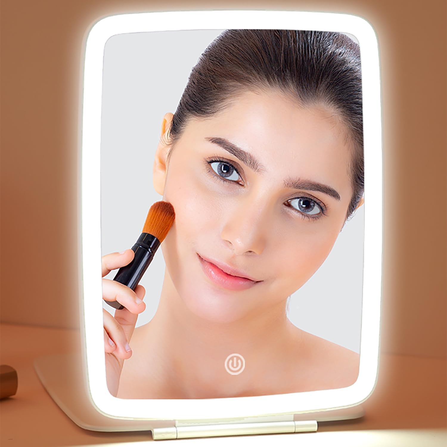Vrhere Mirrim Rechargeable Travel Makeup Mirror with 10X Magnifying Mirror, Big Size 10 * 7.5 Inch, Portable Lighted Beauty Mirror with 3 Color Lights, Vanity Mirror with 72 LED Lights, Touch Dimming image number 3
