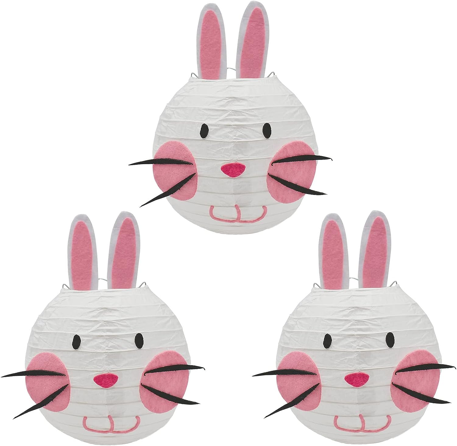 3Pcs Easter Bunny Paper Lantern Cute Rabbit Shaped Hanging Decor 5.83Inch Reusable round Craft Lantern for DIY Party Yard Garden Birthday Celebration image number 2