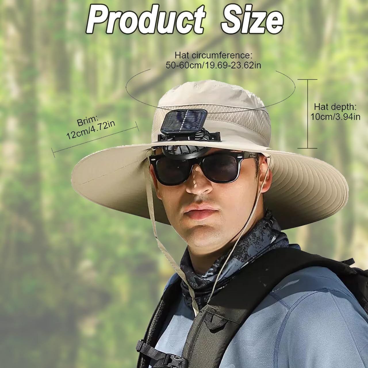 2026 New Solar Fan Hat with 2 Solar Fans, Outdoor Wide Brim Sun Hat UPF50+, Sun Bucket Hat for Men Women, Bucket Fishing & Beach Hat Built in Fan - Army Green image number 5